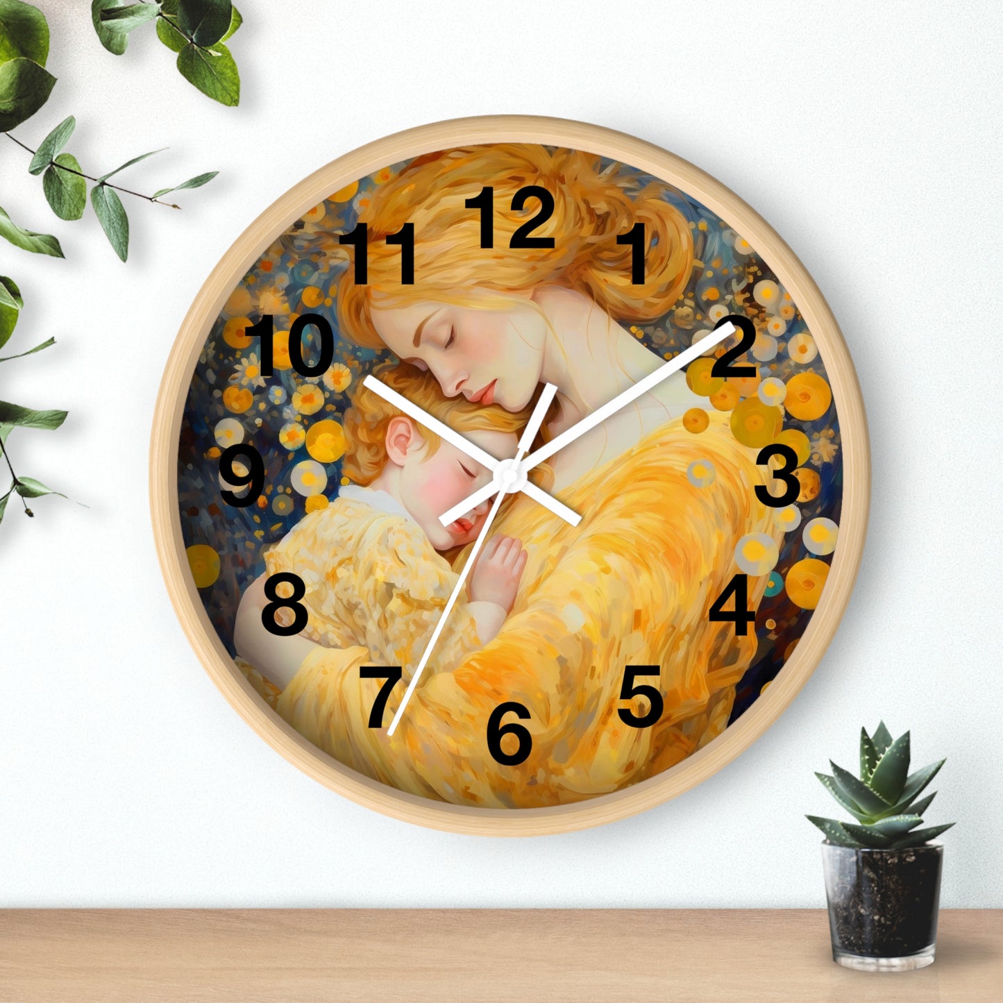 Mother and Child Illustration Wall Clock | Golden Art Nursery Decor