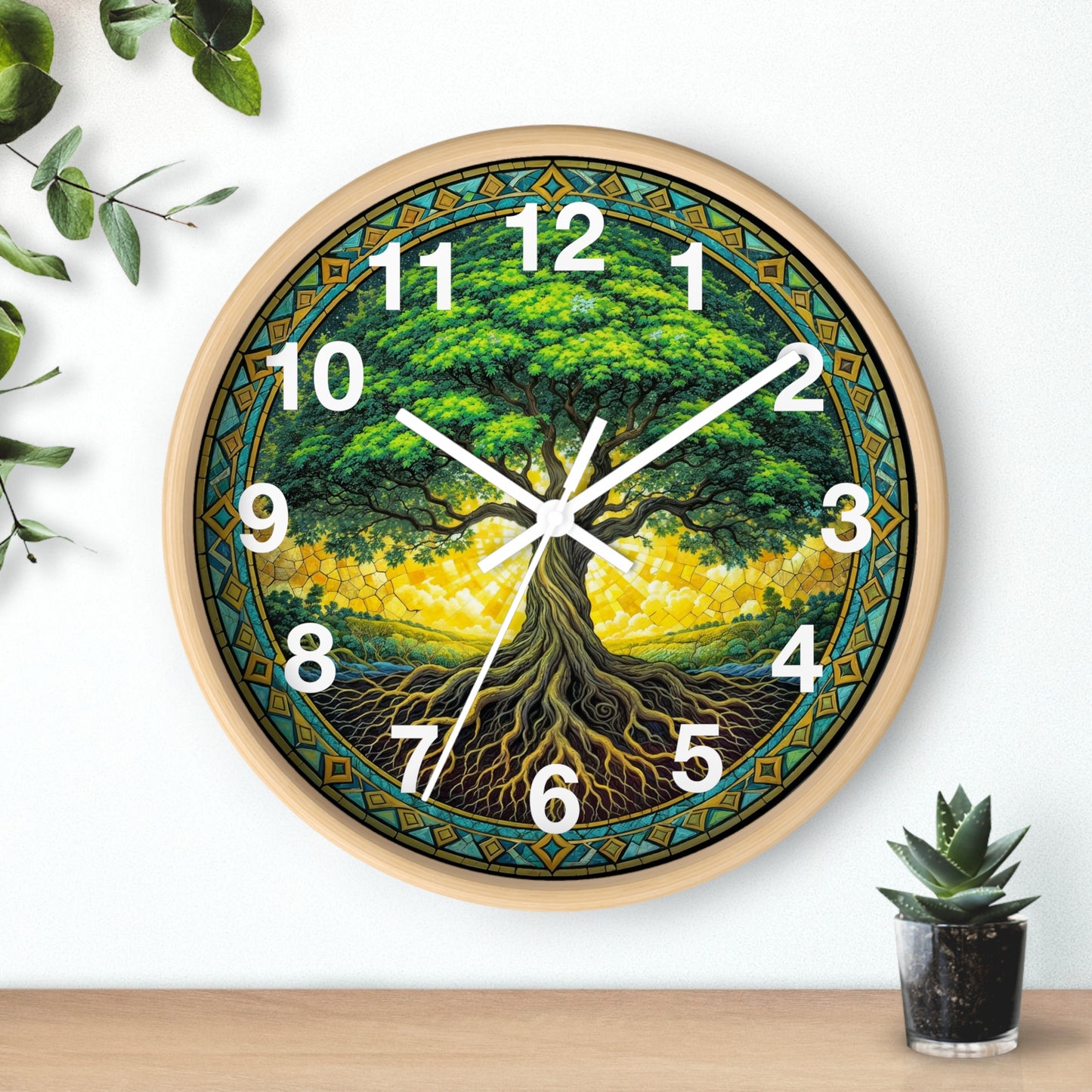 Stained Glass Tree of Life Wall Clock | Colorful Sunset Decor