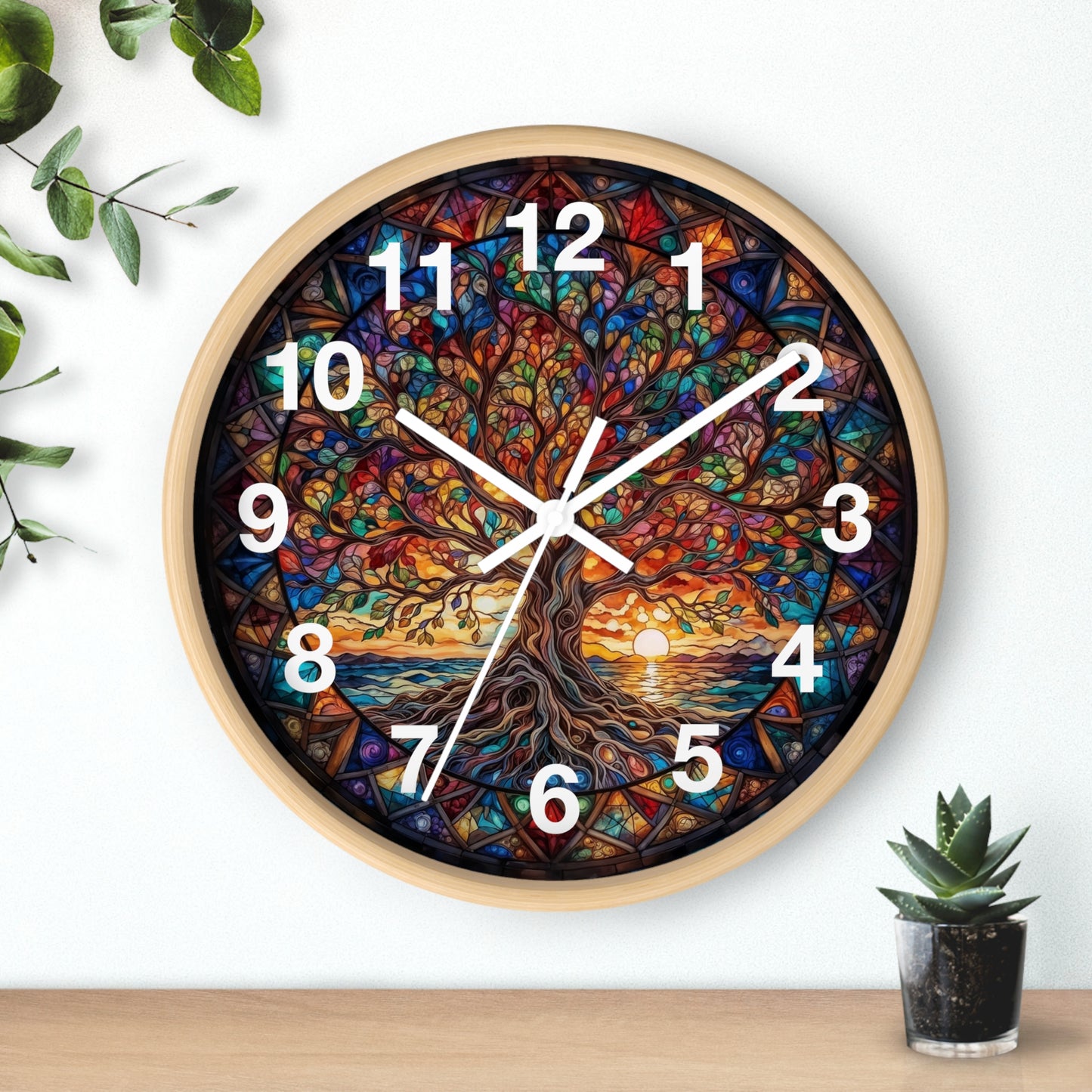 Stained Glass Tree of Life Wall Clock | Colorful Sunset Decor