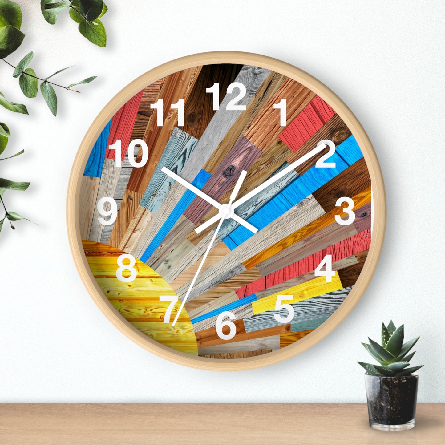 Sunburst Abstract Art Wall Clock | Colorful Sunrise Rays Clock
