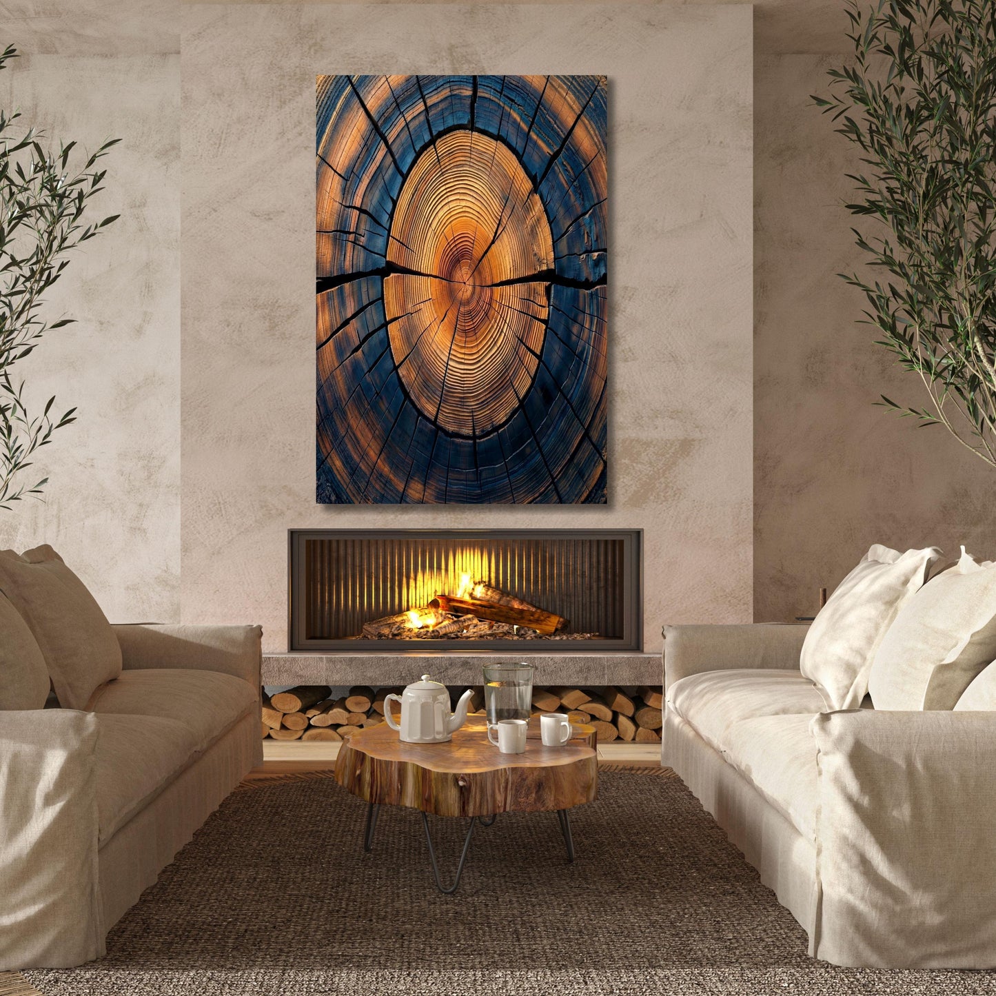 Echo Tree Ring Print Stump Decor, Textured Wood Canvas Art, High Definition Nature Lovers Gift, Vibrant Botanical Interior Design