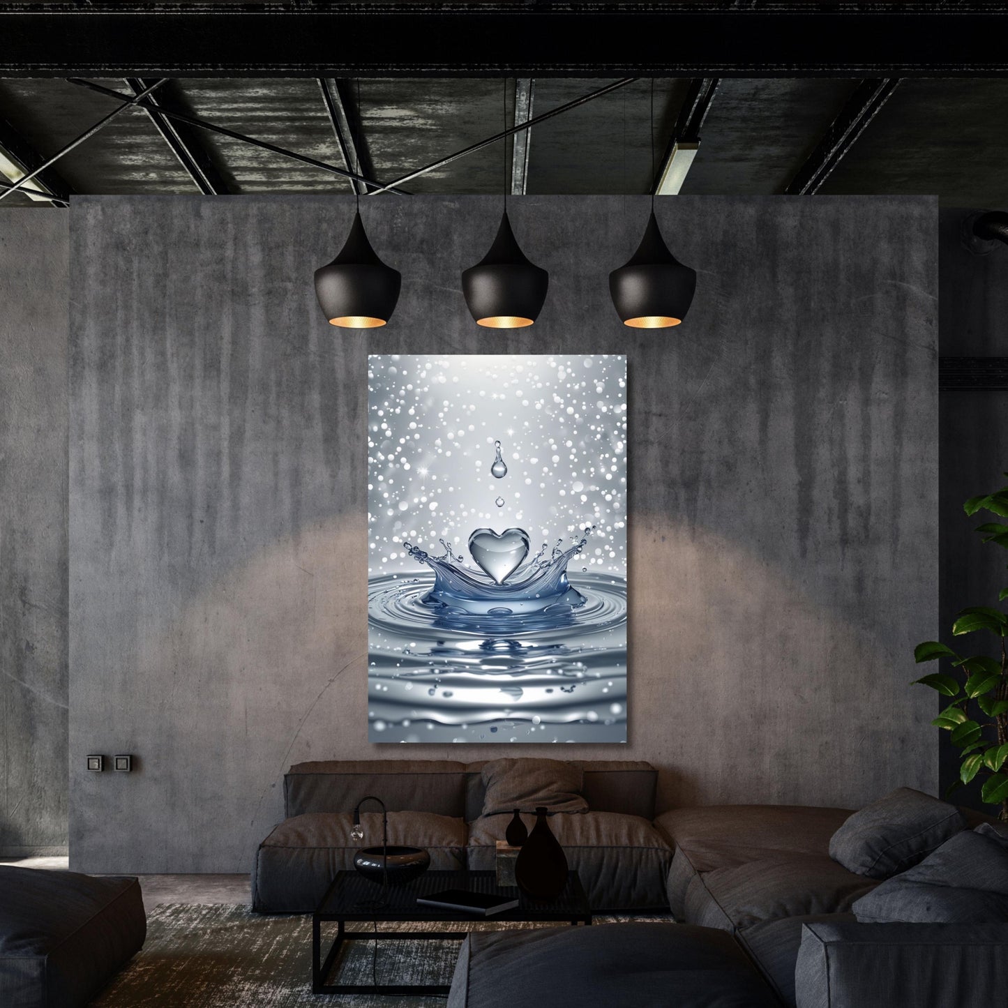 Heart Drop Splash Canvas Wall Art Romantic Bathroom Print – Water Ripple Landscape – Relaxing Spa Decor for Home, Bath or Gift Ready to hang