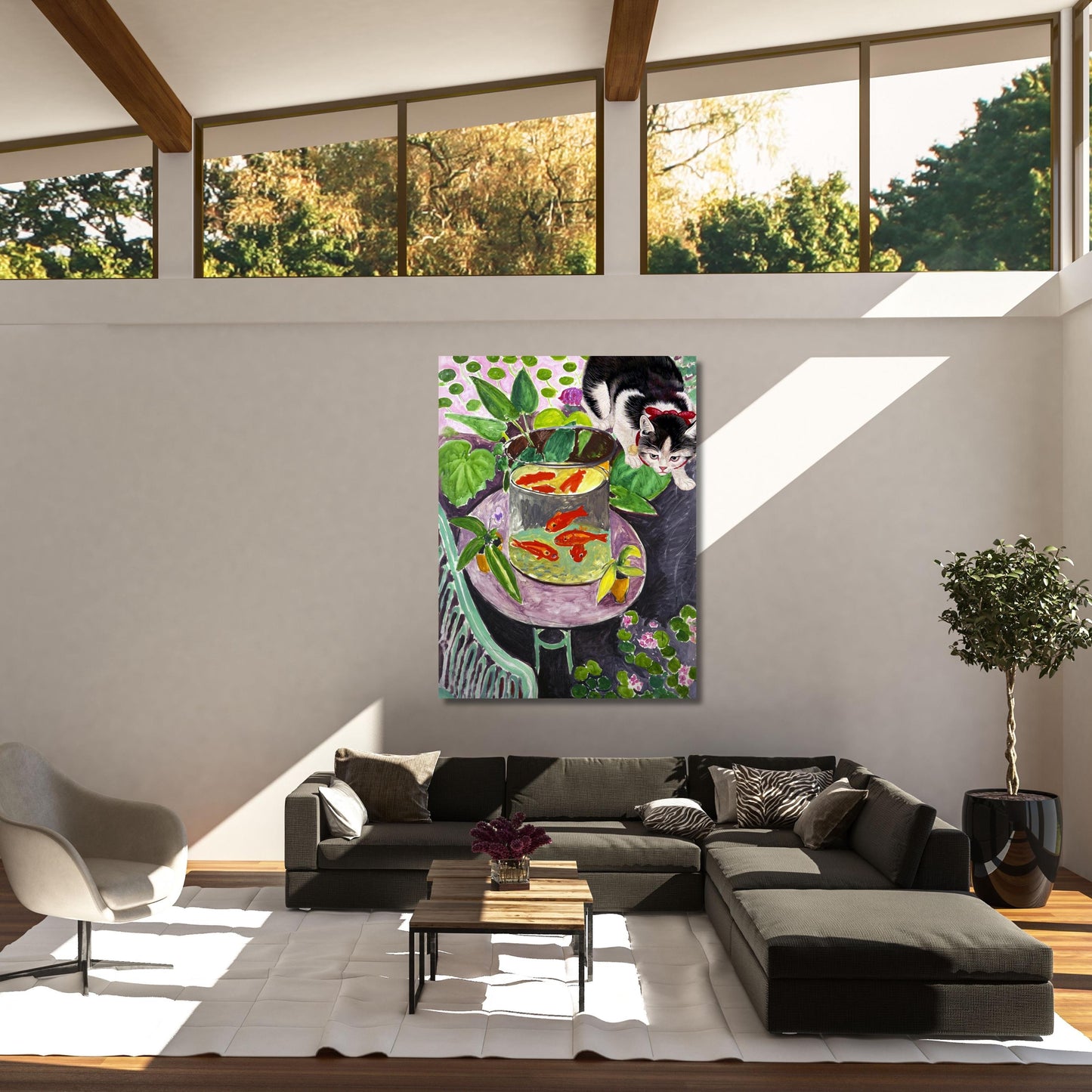 Matisse Goldfish and Cat Canvas Print: Modern Abstract Wall Art