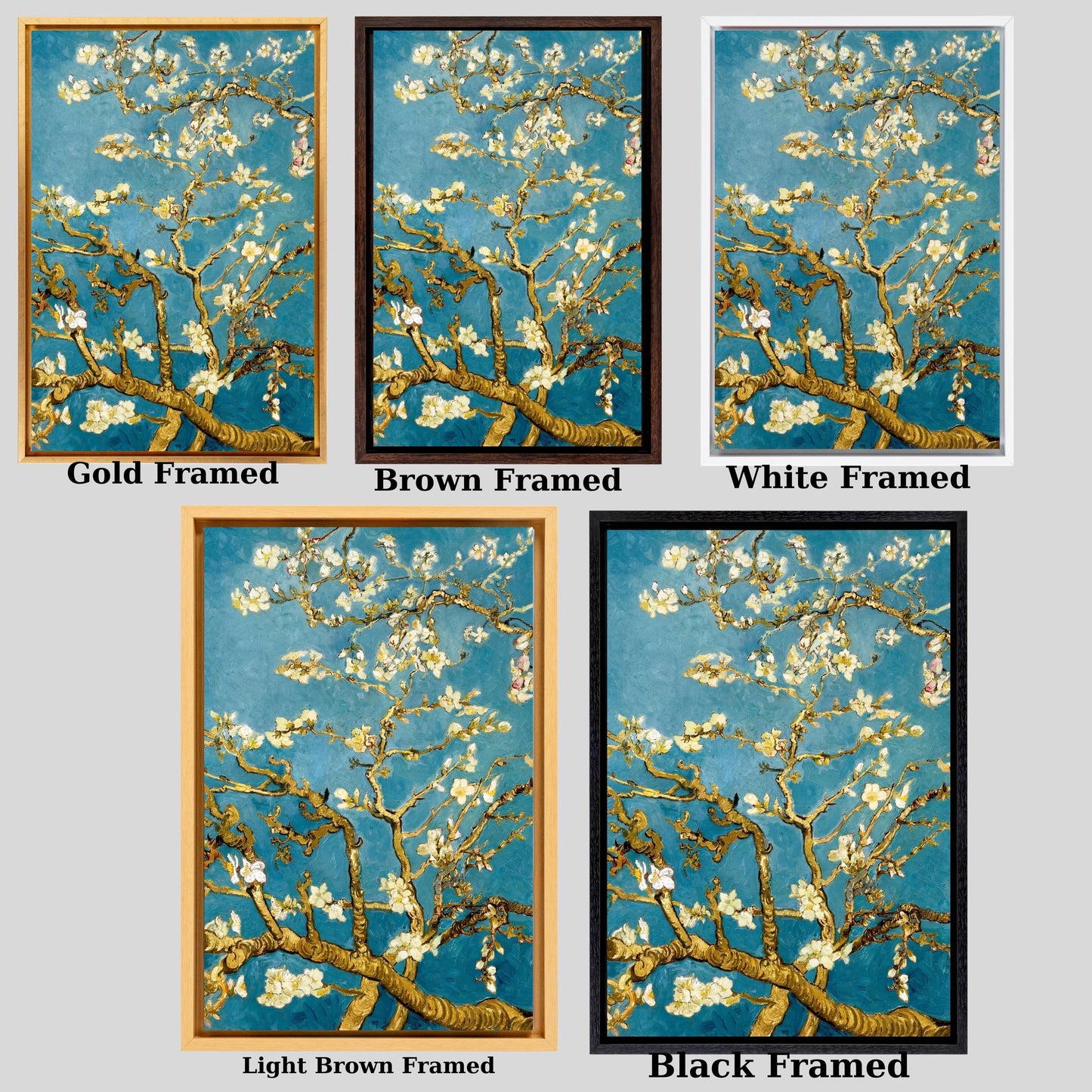 Vincent Van Gogh Almond Blossoms Style Canvas, Vertical Floral Wall Art, Reimagined Modern Blossom Print,Gold and Blue Flower Art