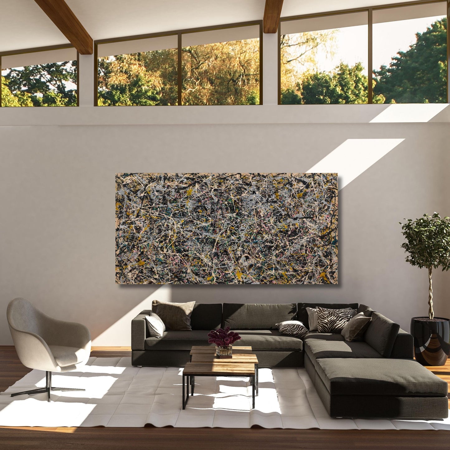 Panoramic Pollock Style Canvas Art Print: Large Wall Decor