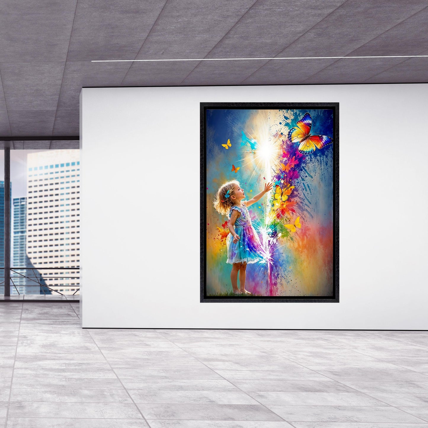 Colorful Butterfly Girl Canvas Art: Banksy Graffiti Style