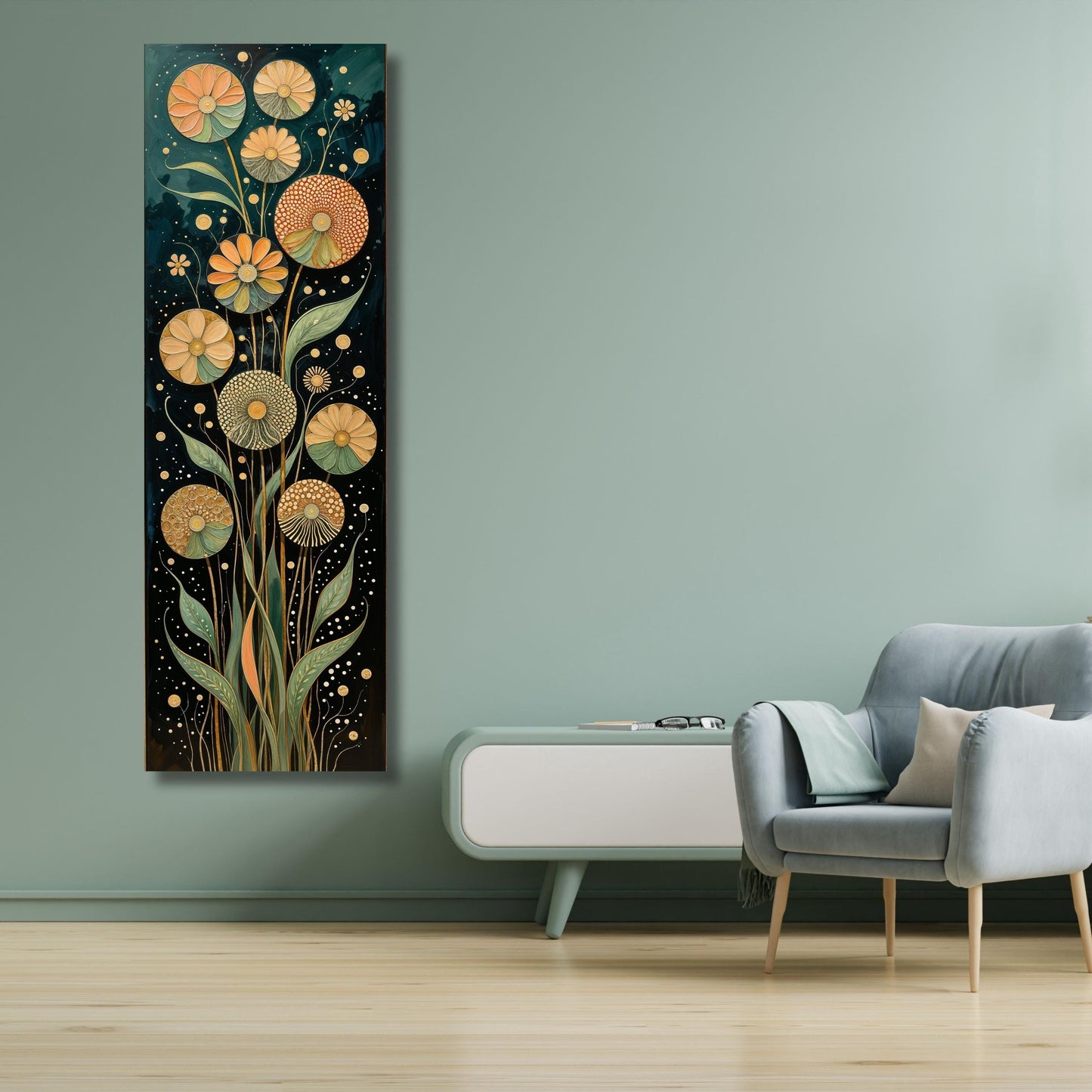 Long Narrow Canvas Wall Art Vertical Nature Print Tall Modern sun Tree or Mountain Wall Decor for Hallway,Entryway Small Space Styling Print