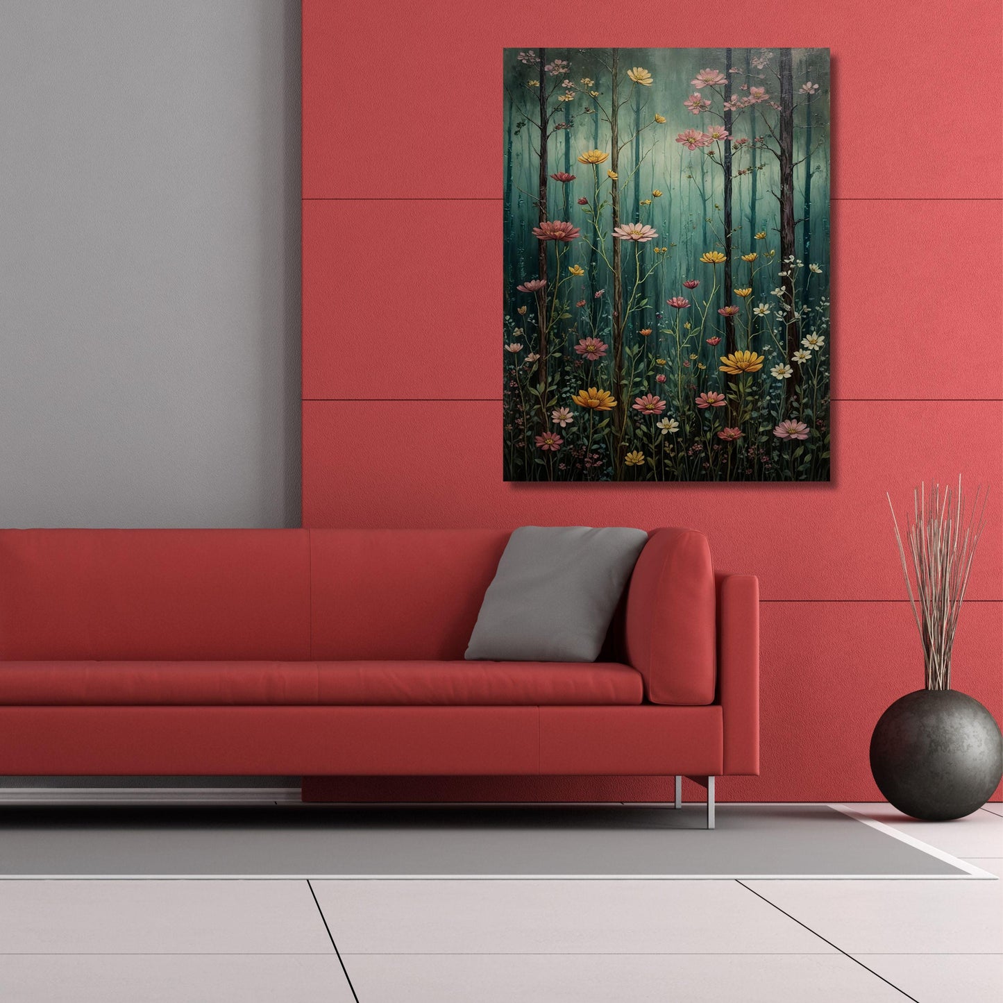 Full Moon Wildflower Klimt Style Canvas Print, Flower Garden