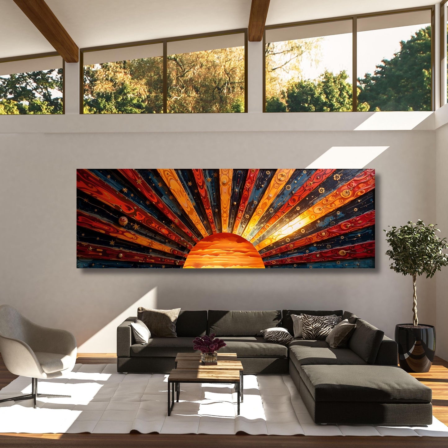 Sunrise Wood Look Wall Art Above Bed Decor Print Canvas Wood Long Sunlight Bedroom Wall Hanging Sunrise Sun Canvas Wall Office Print gift