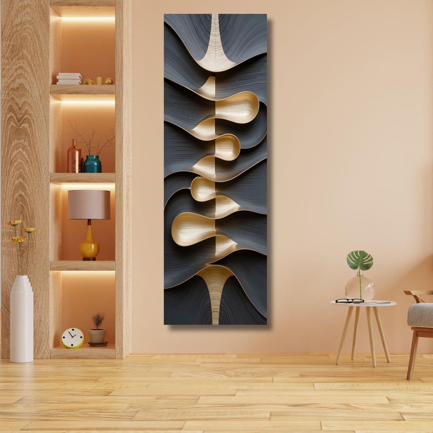 Tree Rings Long Narrow Canvas – Rustic Wood Texture Print Wall Art for Hallway or Above Bed – Natural Earth Tone Print for Modern or Cabin