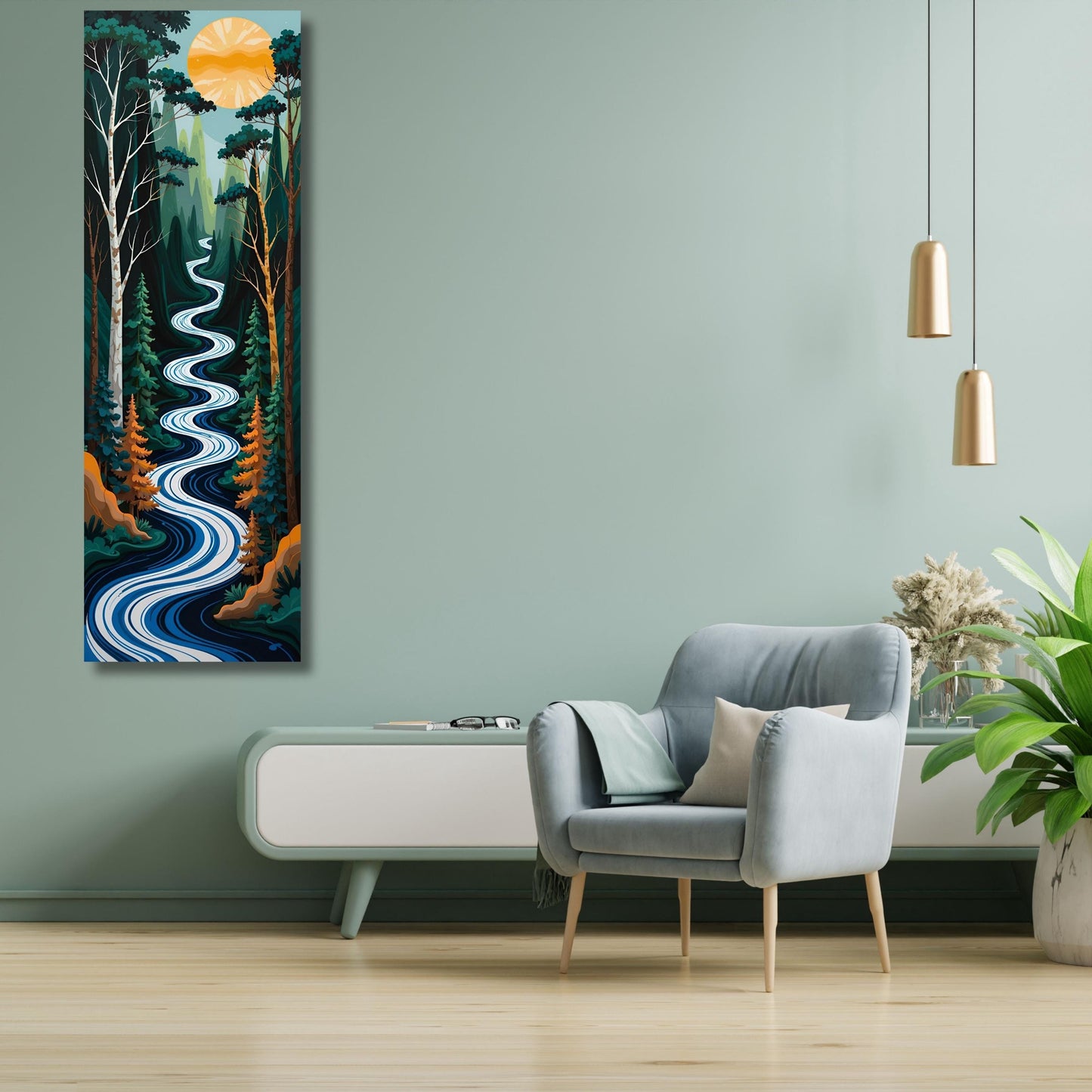 Vertical Nature Print Tall Modern Tree or Mountain Wall Decor for Hallway, Entryway or Small Space Styling Print Long Narrow Canvas Wall Art