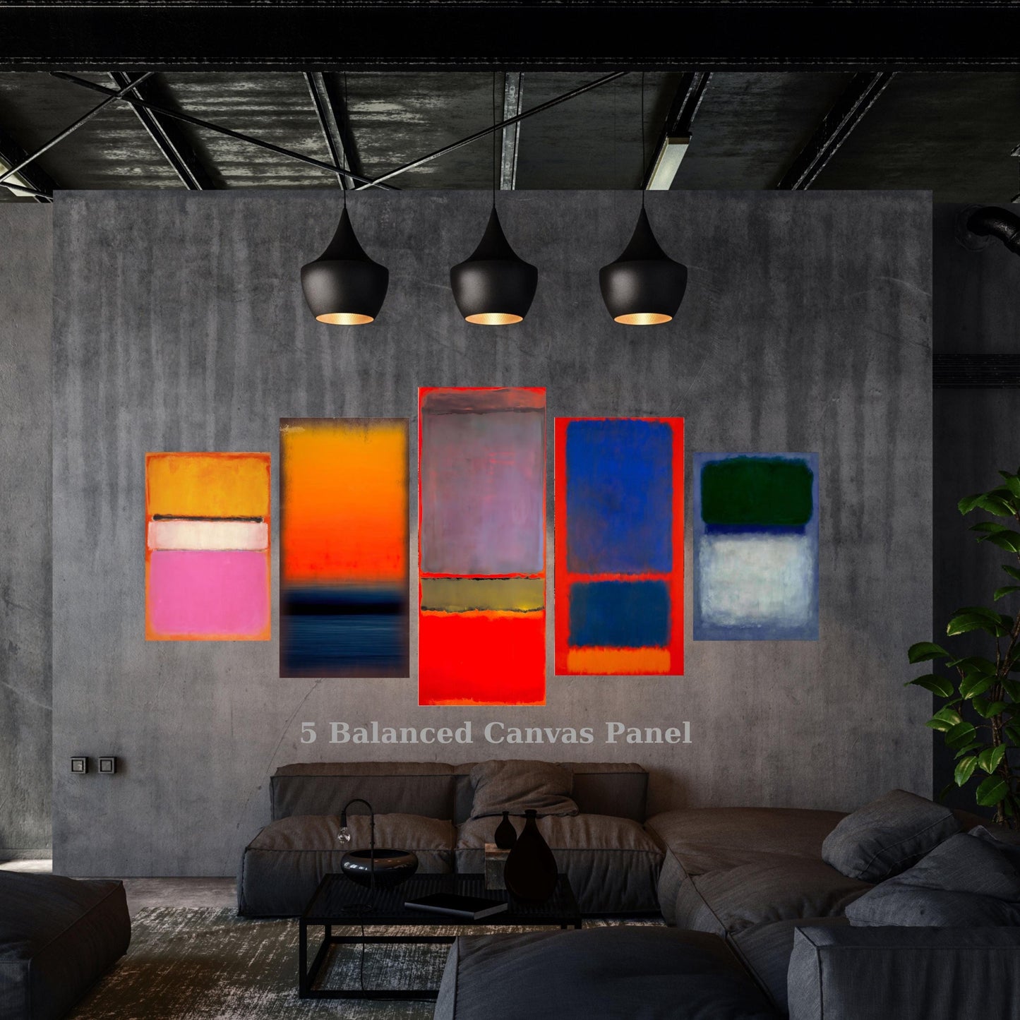 5 Piece Rothko Canvas Wall Art, Color Field Abstract Set, Large Multi Panel Abstract Painting, Modern Industrial Loft Decor