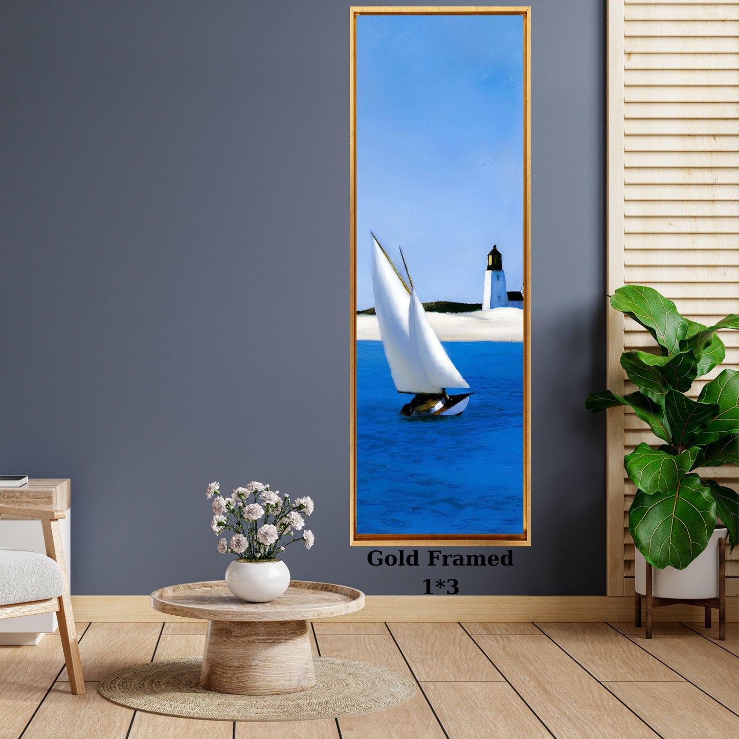 Edward Hopper Style Canvas Art,The Long Leg Reimagined,Vertical Sailing Wall Decor, Modern Nautical Lighthouse Print, Tall Coastal Wall Art