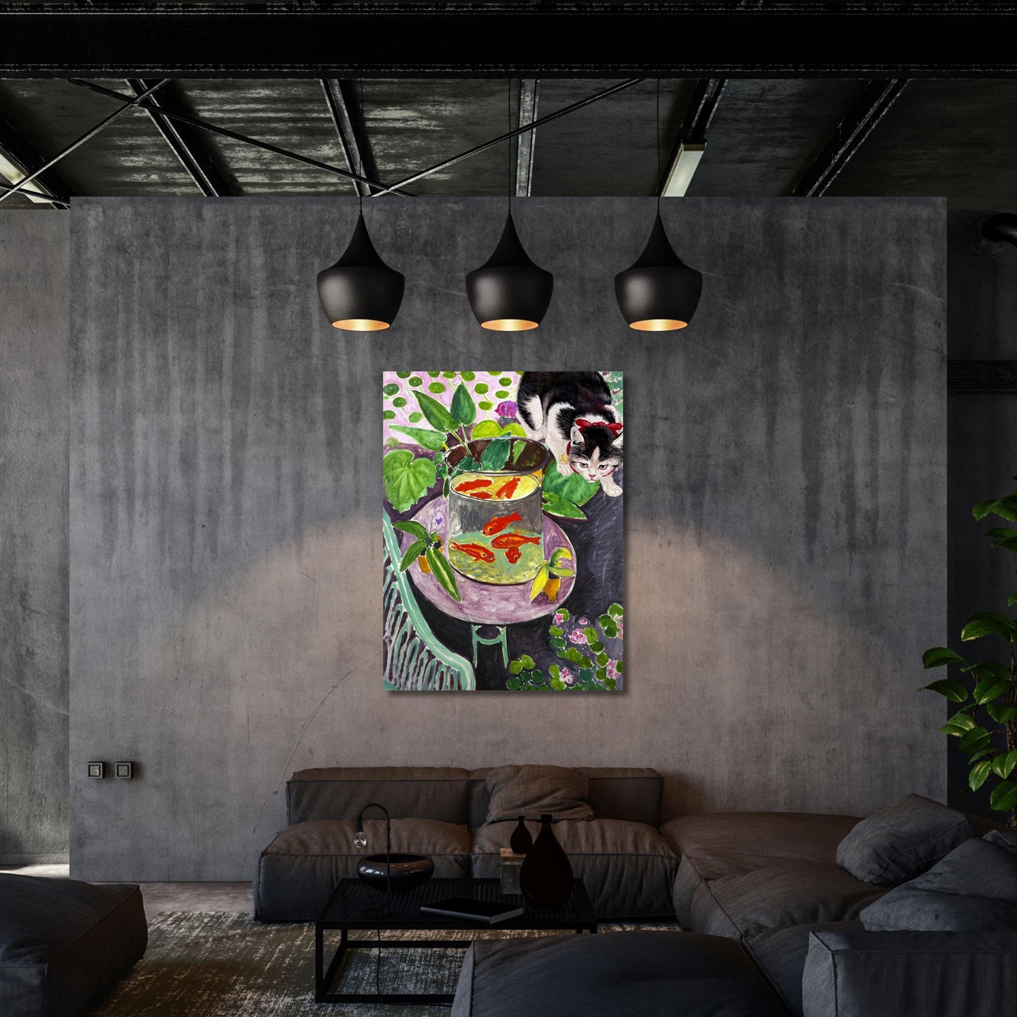 Matisse Goldfish and Cat Canvas Print: Modern Abstract Wall Art