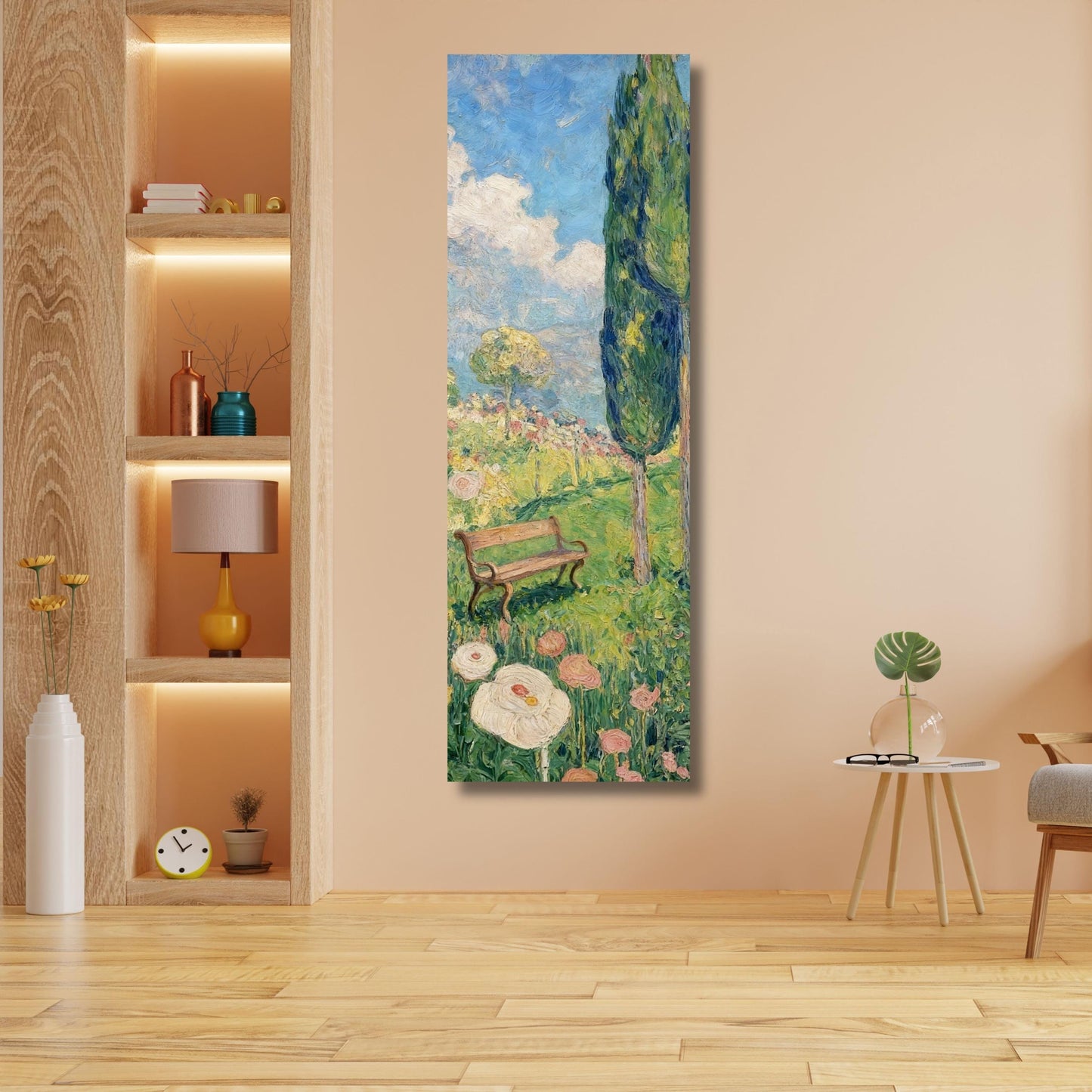 Klimt Style Wildflower Garden Tall Narrow Canvas, Botanical Nature Wall Art, Rustic Floral Vertical Print for Hallway or Bedroom art gift