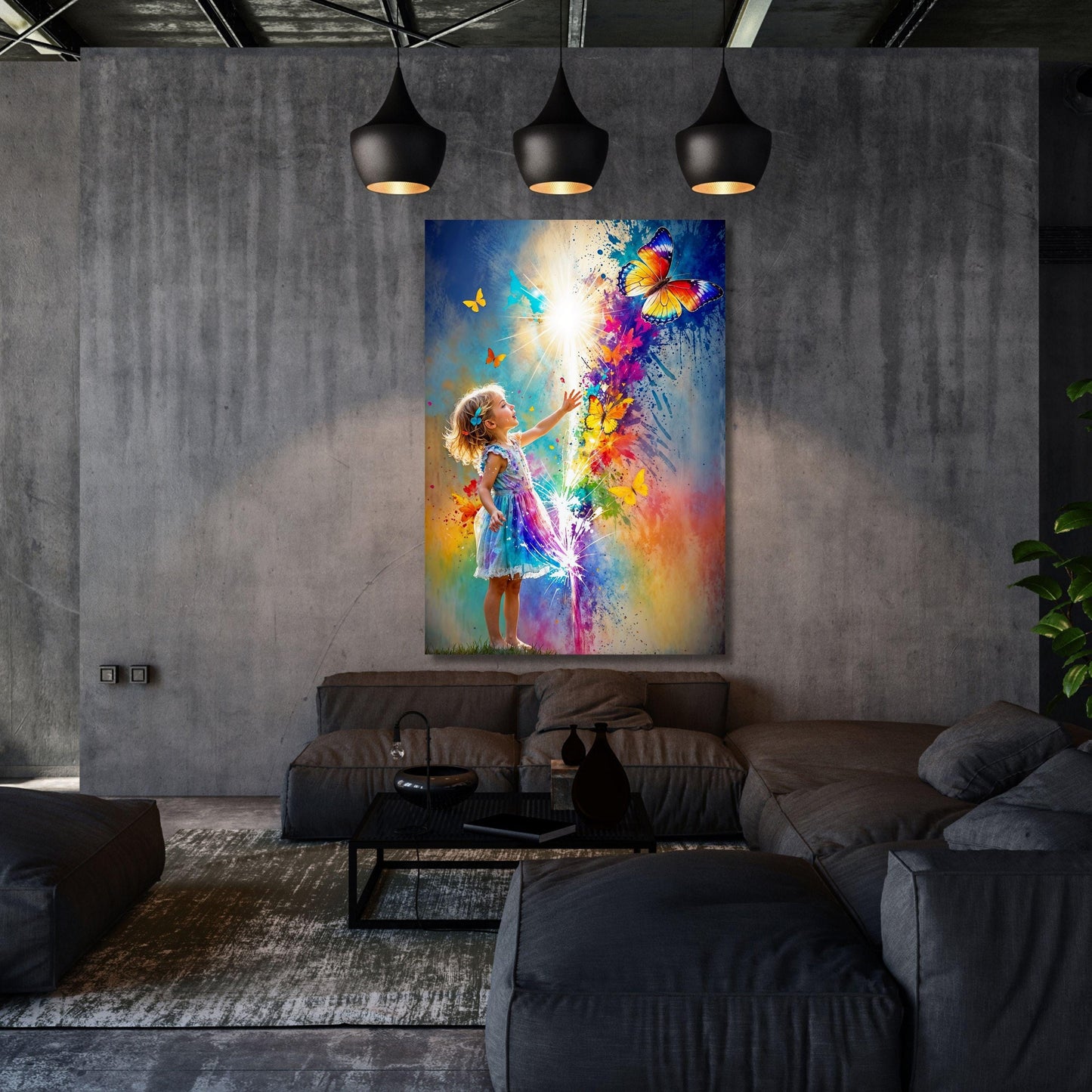 Colorful Butterfly Girl Canvas Art: Banksy Graffiti Style