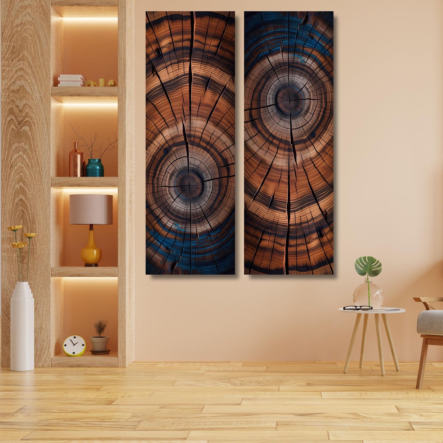 Set of 2 Panoramic Tree Rings Canvas Wall Art Elegant Natural Wall Art Great Design Solution for Echo Tree Ring Print of stump,Tree ring