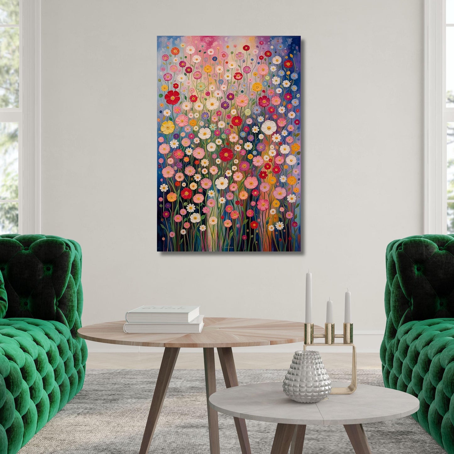Gustav Klimt Vertical Floral Wall Art,Flower Garden Canvas Print, Mid Century Botanical Art, Klimt Museum Poster, Art Nouveau Decor Gift art