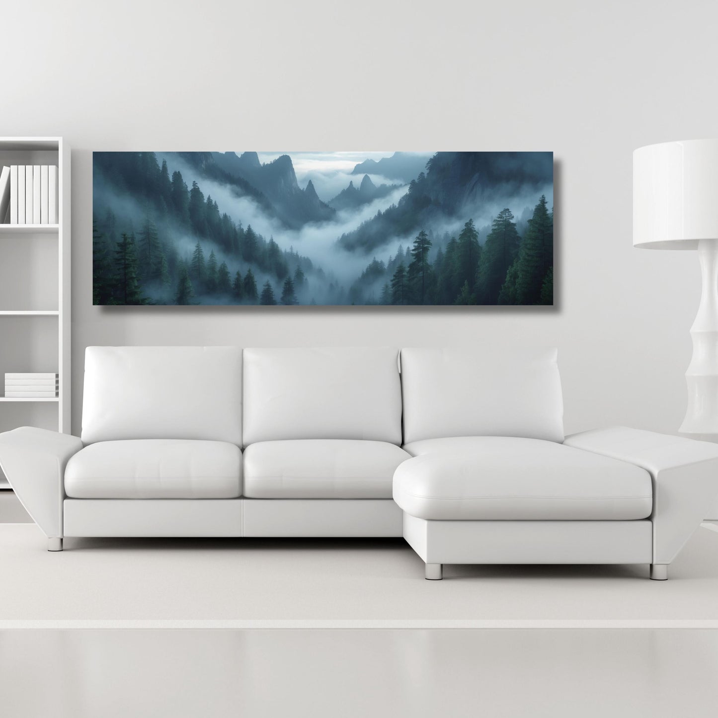 Panoramic Forest mountains Canvas Wall print misty foggy mountains photography green forest landscape print large nature wall Exhibition art