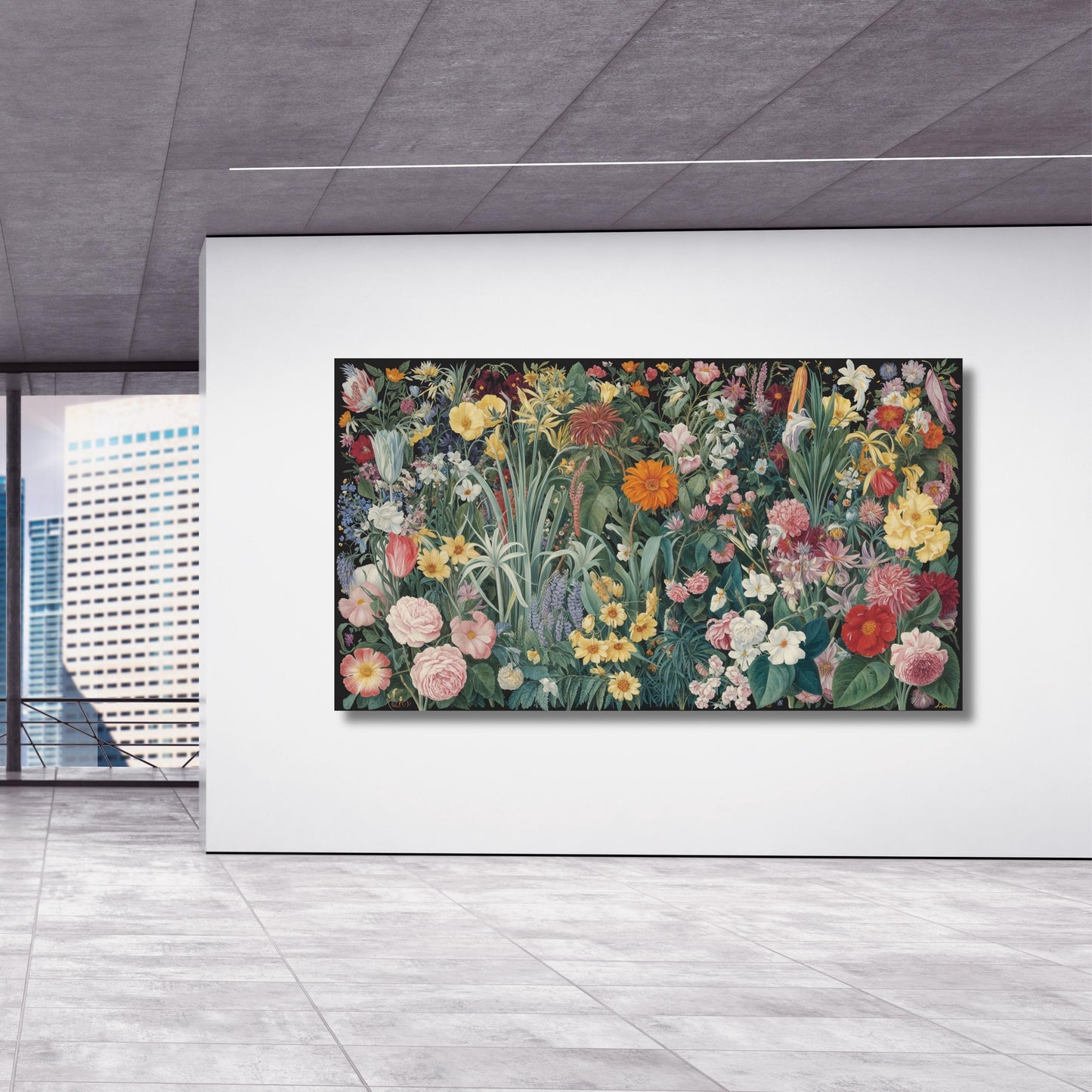 Wildflower Garden Canvas Art,Gustav Klimt Style Woodland Print,Rustic Floral Wall Decor,Vertical Meadow Landscape, Whimsical Nature Wall Art