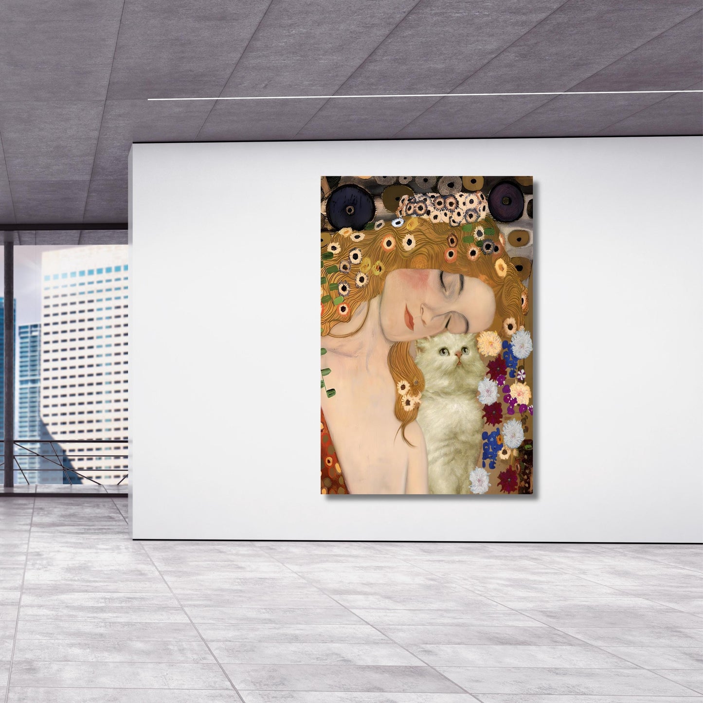 Gustav Klimt Inspired Mother and Cat Canvas – Whimsical Art Nouveau Style Wall Art – Cozy Decorative Print for Home or Nursery poster canvas