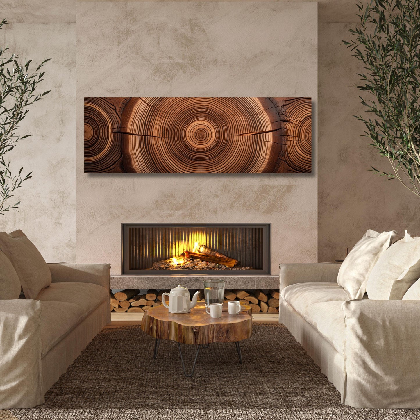 Panoramic Tree Ring Canvas Art: Elegant Natural Home Decor