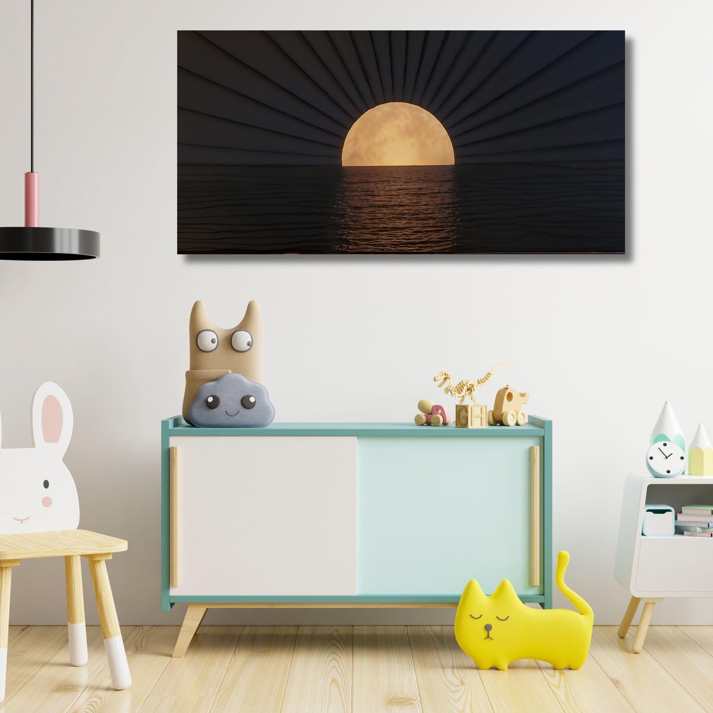 Long Sunshine, Bedroom Wall Art, Wood Wall Art Above Panoramic Sun Wall Art Christmas Gift Artwork Canvas Panoramic Sunset Canvas Wall Art