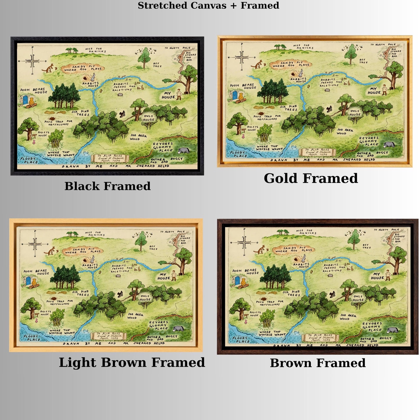 Winnie the Pooh 100 Acre Wood Map Canvas Print, Winnie the Pooh Vintage Illustration, Nursery Wall Art