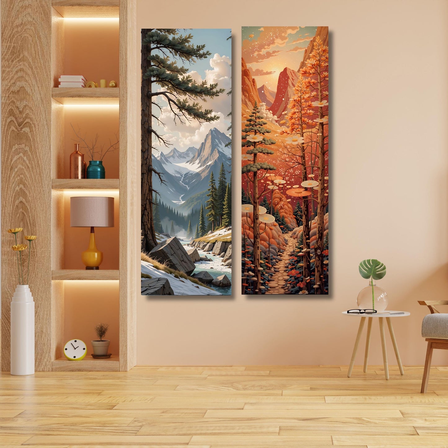 Set of 2 Tall Narrow Vintage Nature Canvas Wall Art  Long Vertical Forest Dining Room, Living Room, Office Print Long and Narrow Wall Art