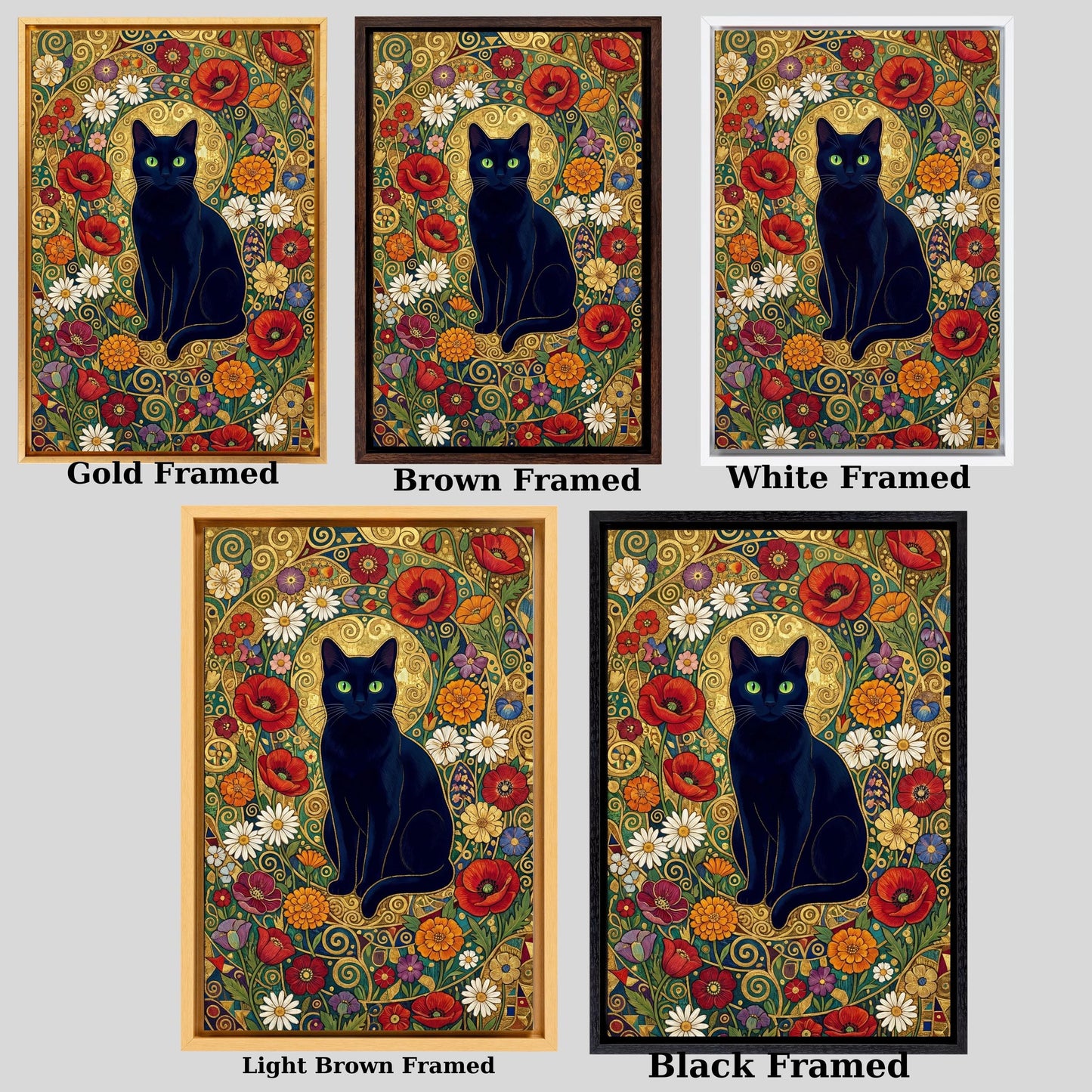 Klimt Style Cat Canvas Wall Art – Golden Art Nouveau Animal Decor Print