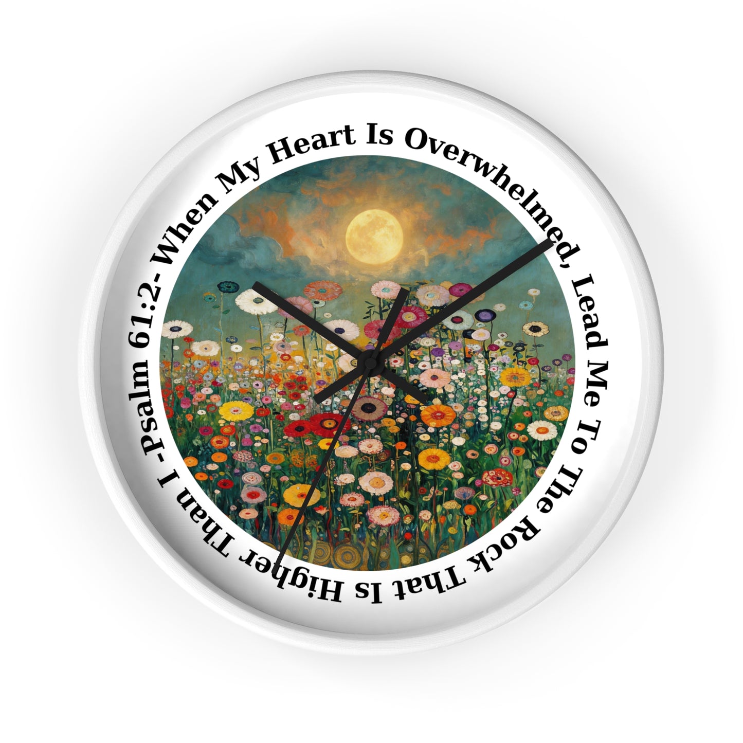 Moonlit Wildflower Field Wall Clock | Psalm 61:2 Scripture Clock