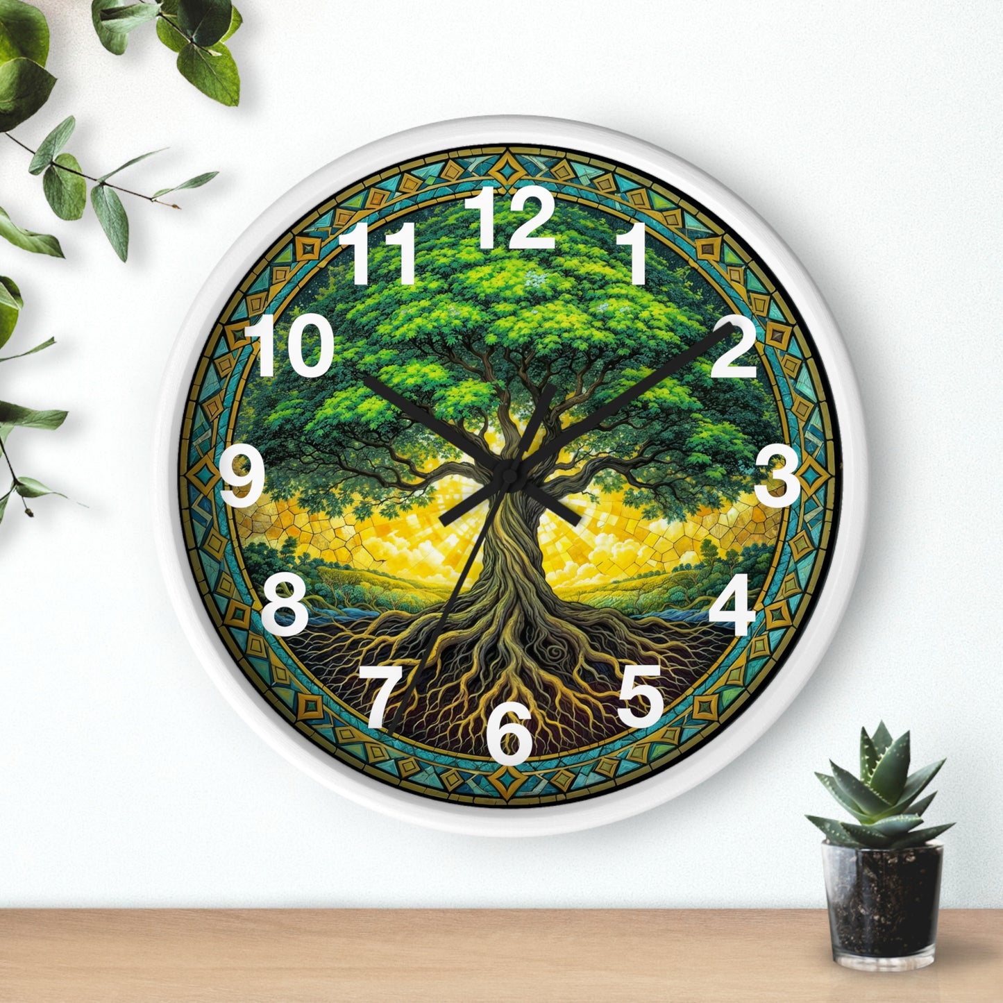 Stained Glass Tree of Life Wall Clock | Colorful Sunset Decor