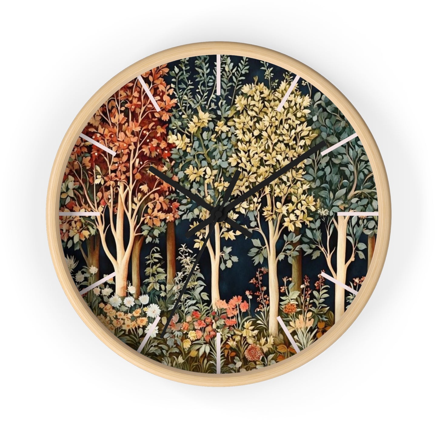 Autumn Woodland Trees Wall Clock | Forest Floral Timepiece
