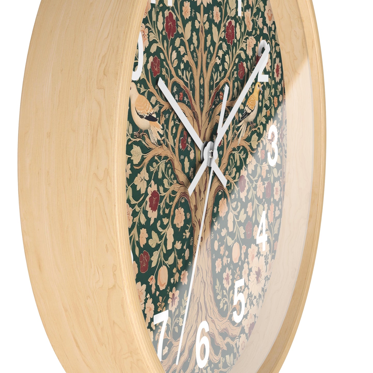 Floral Tree of Life Wall Clock | Vintage Botanical Design, Green & Red