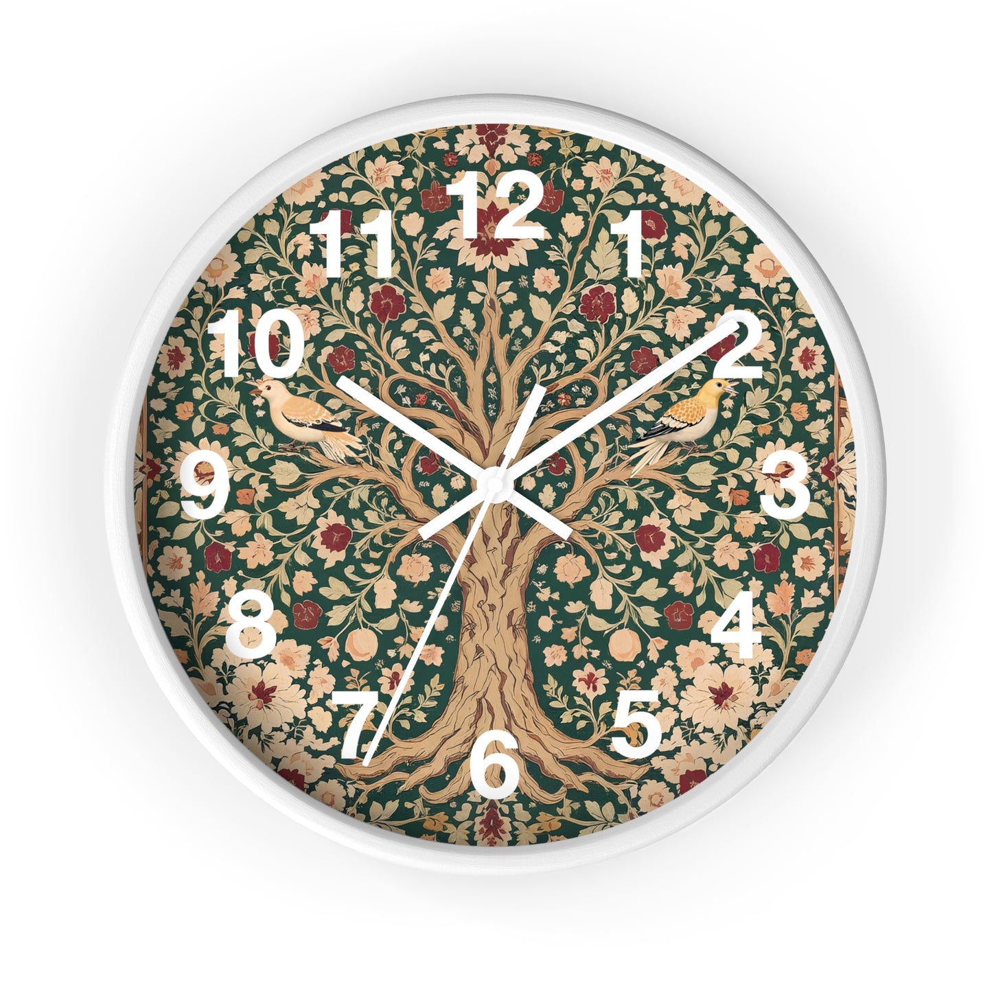 Floral Tree of Life Wall Clock | Vintage Botanical Design, Green & Red