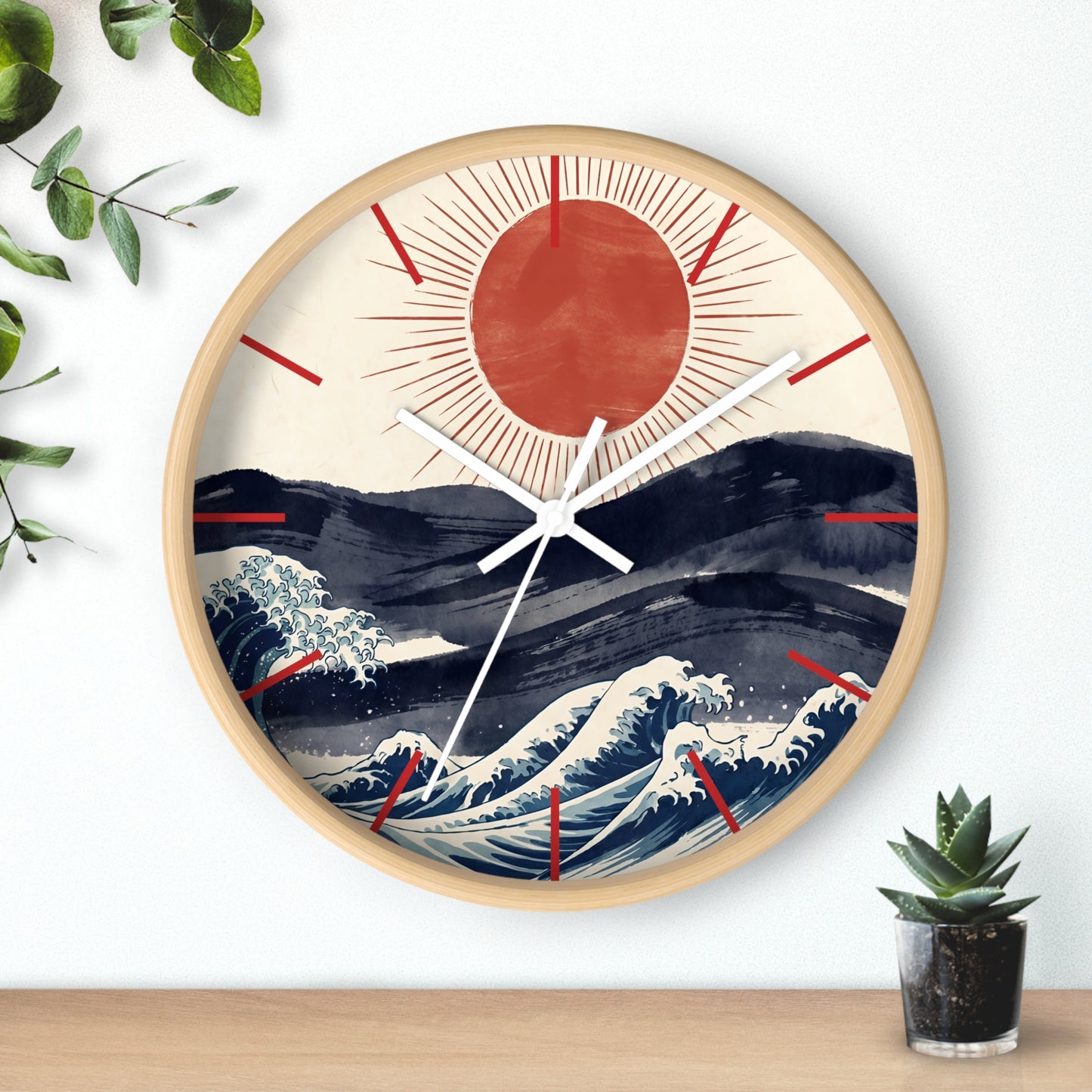 Japanese Wave Sunrise Wall Clock | Coastal Zen Ocean Art Clock