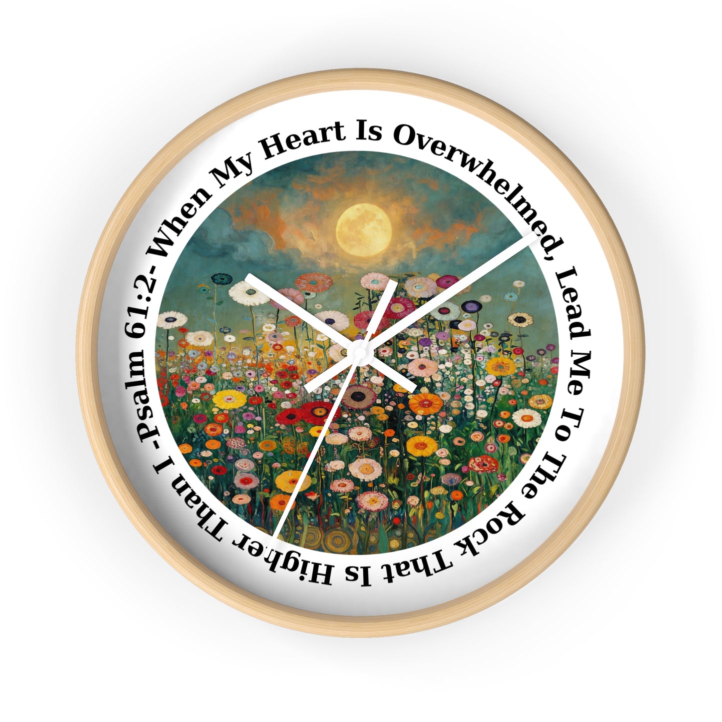 Moonlit Wildflower Field Wall Clock | Psalm 61:2 Scripture Clock
