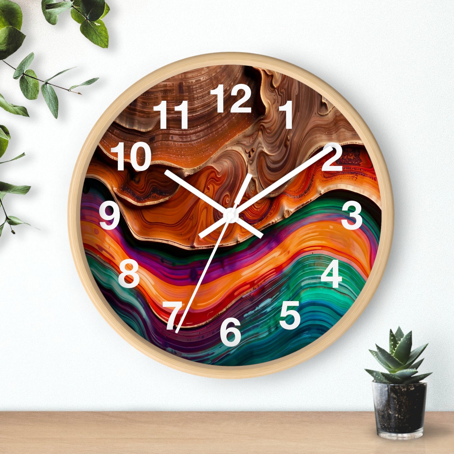 Abstract Swirl Art Wall Clock | Colorful Fluid Waves, Modern Home Decor Resin Art Style