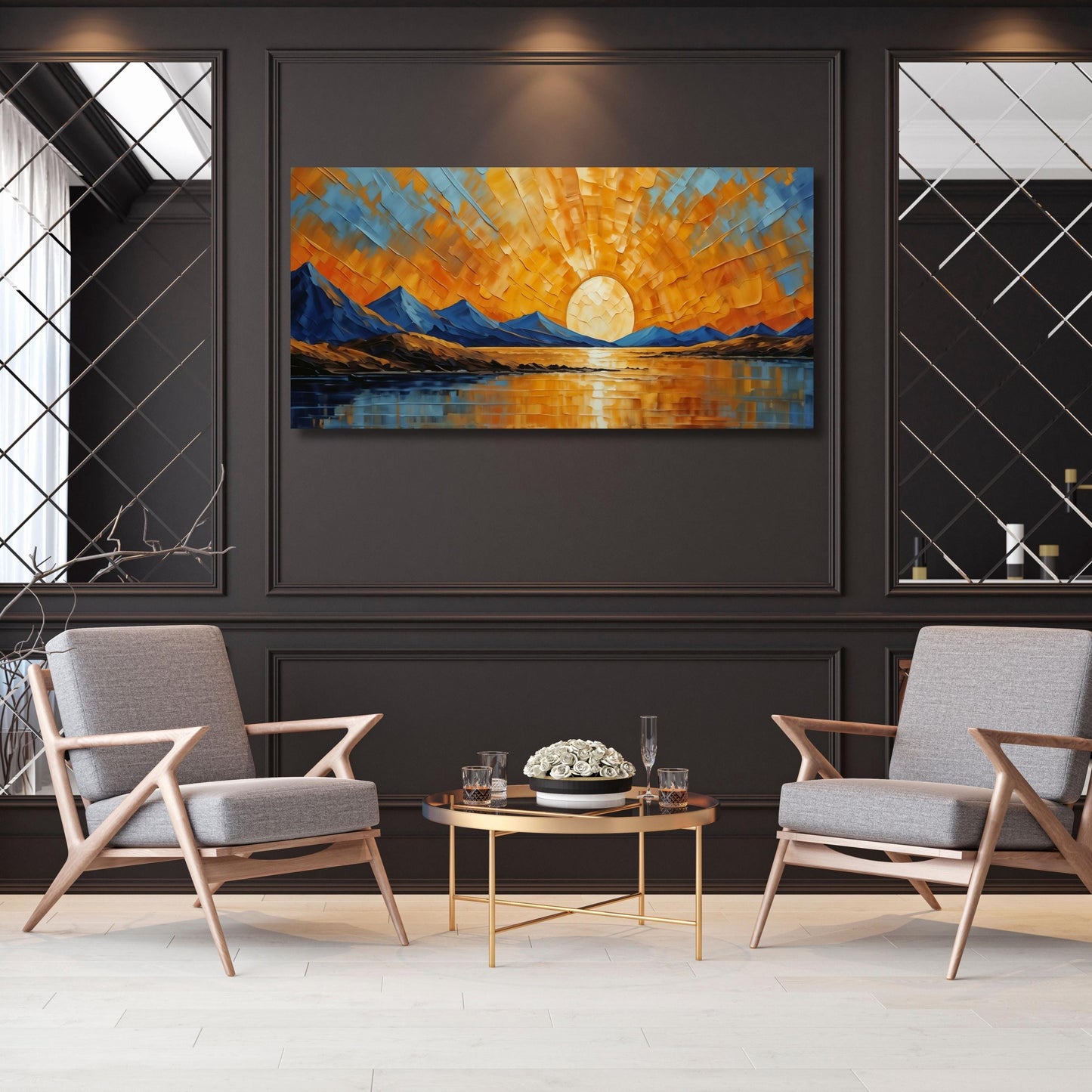 Long Sunshine, Bedroom Wall Art, Wood Wall Art Above Panoramic Sun Wall Art Christmas Gift Artwork Canvas Panoramic Sunset Canvas Wall Art