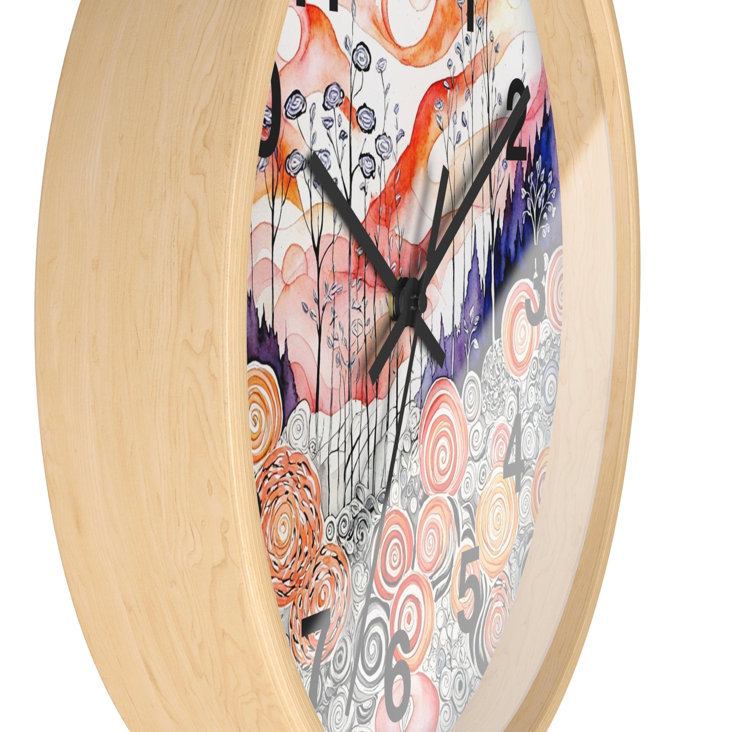 Whimsical Swirl Garden Wall Clock | Abstract Floral Landscape