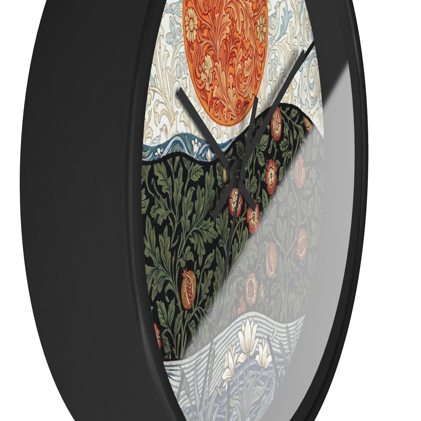 William Morris Style Floral Sun Wall Clock | Botanical Art Clock