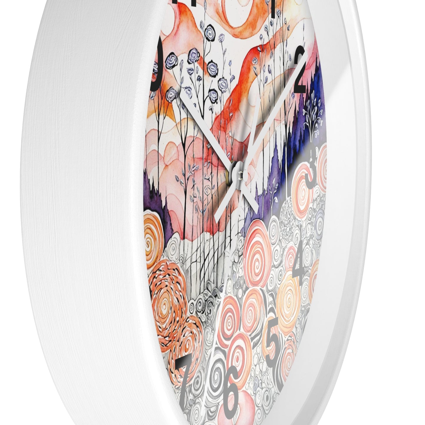 Whimsical Swirl Garden Wall Clock | Abstract Floral Landscape