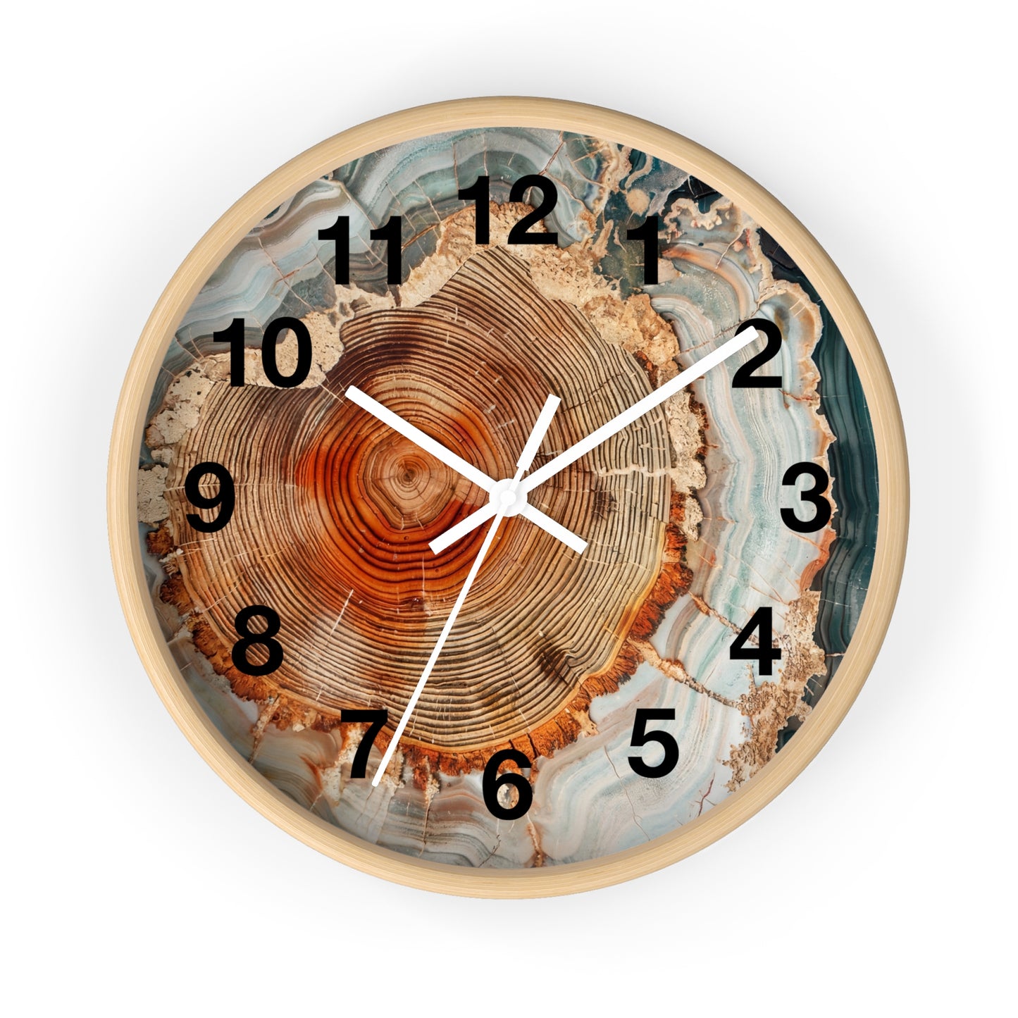 Agate Slice Tree Ring Wall Clock | Wood Grain Geode Home Decor