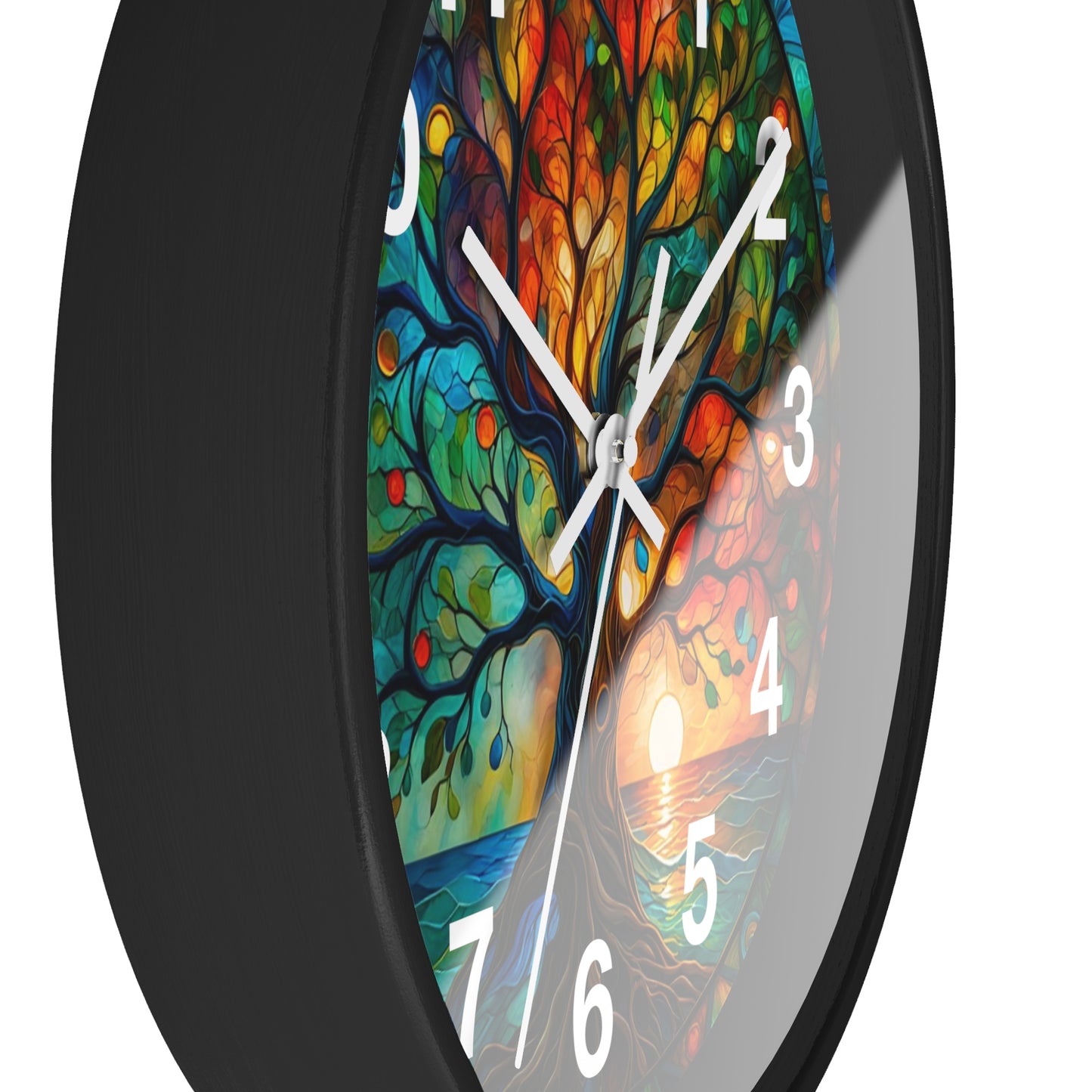Stained Glass Tree of Life Wall Clock | Colorful Sunset Nature Decor