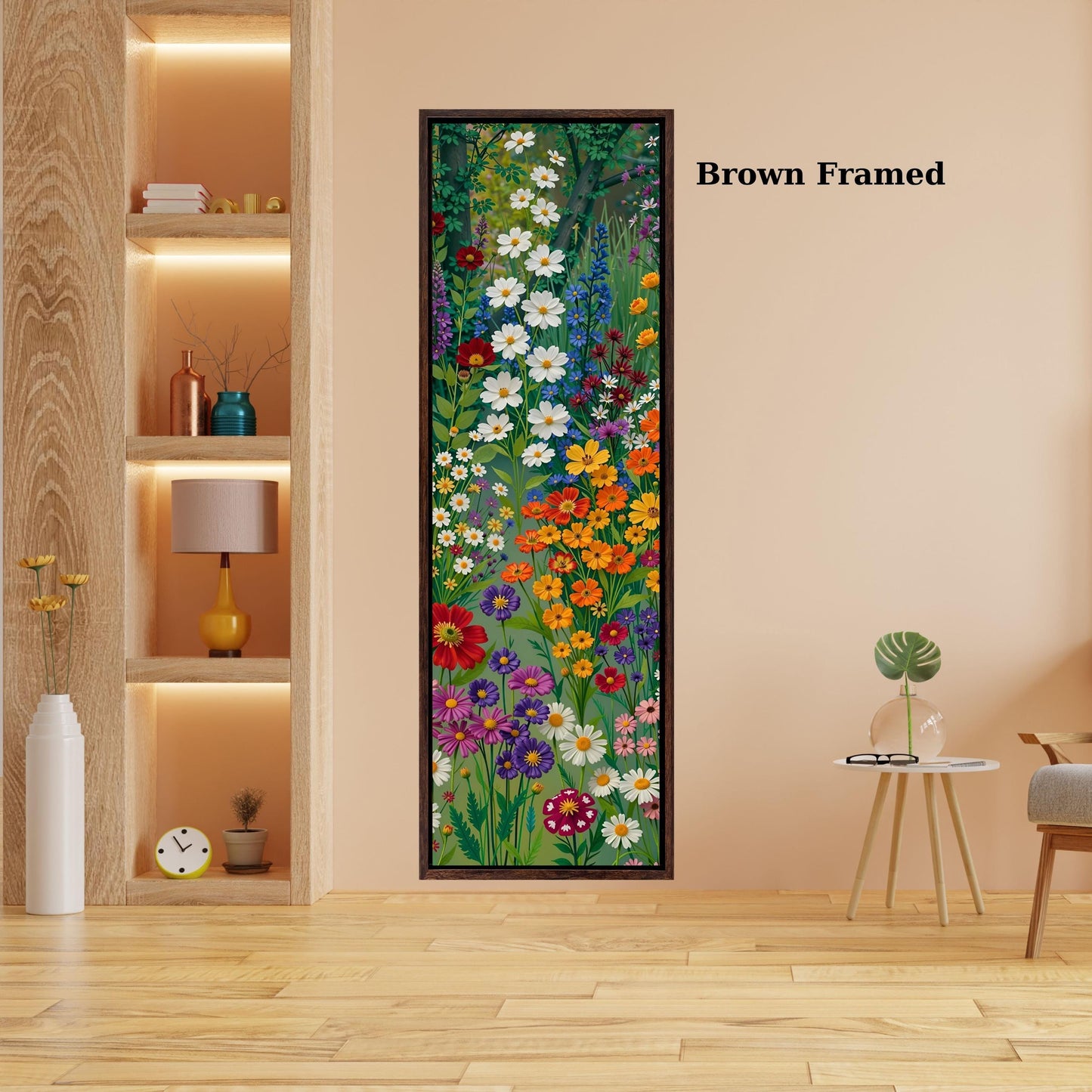 Klimt Style Wildflower Garden Tall Narrow Canvas, Botanical Nature Wall Art, Rustic Floral Vertical Print for Hallway or Bedroom art gift