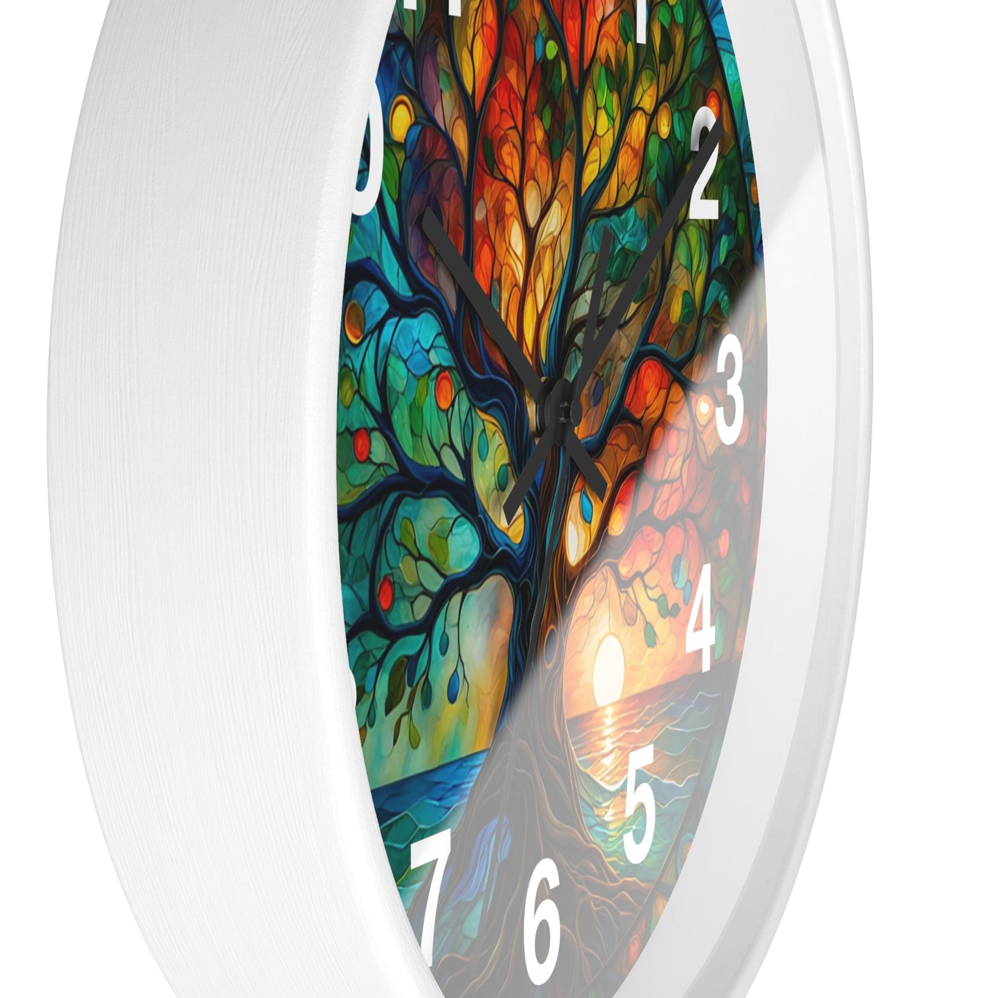 Stained Glass Tree of Life Wall Clock | Colorful Sunset Nature Decor
