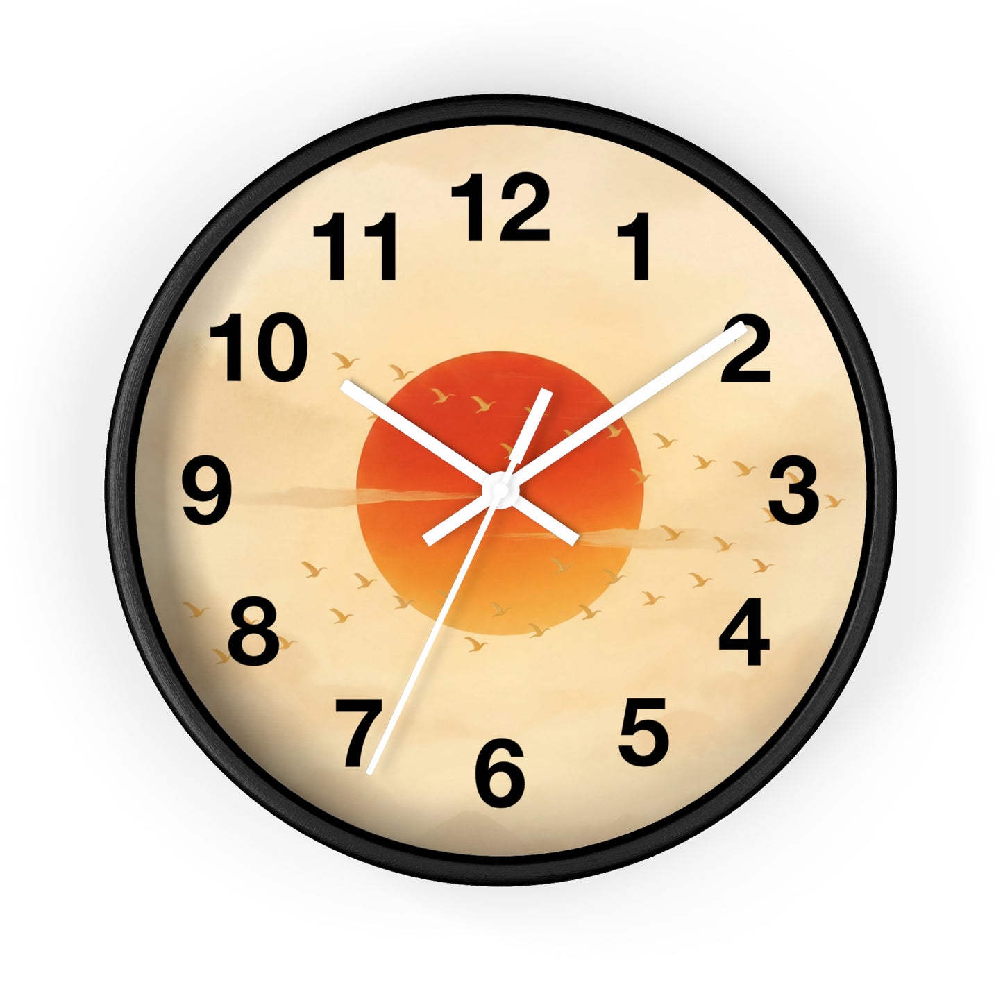 Sunset Sun with Flying Birds Wall Clock | Minimal Retro Sunrise Design