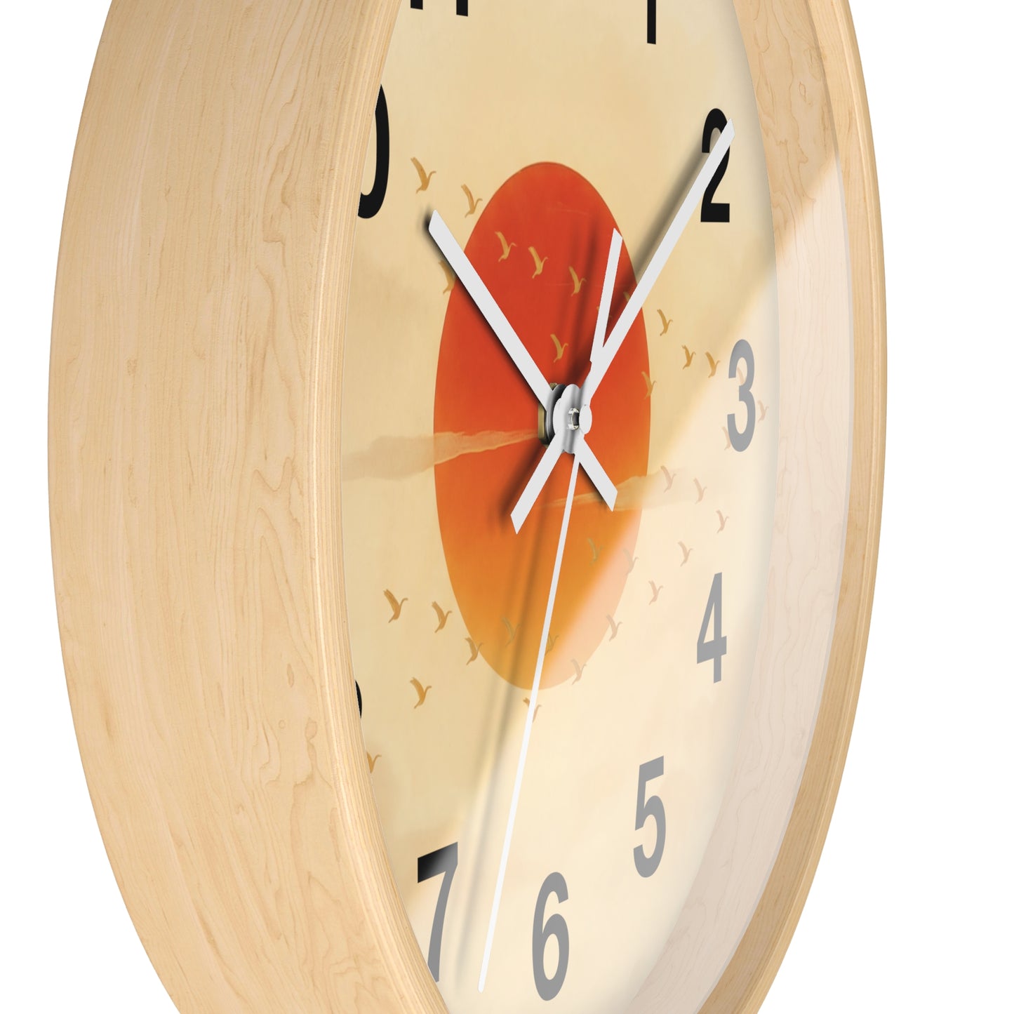 Sunset Sun with Flying Birds Wall Clock | Minimal Retro Sunrise Design
