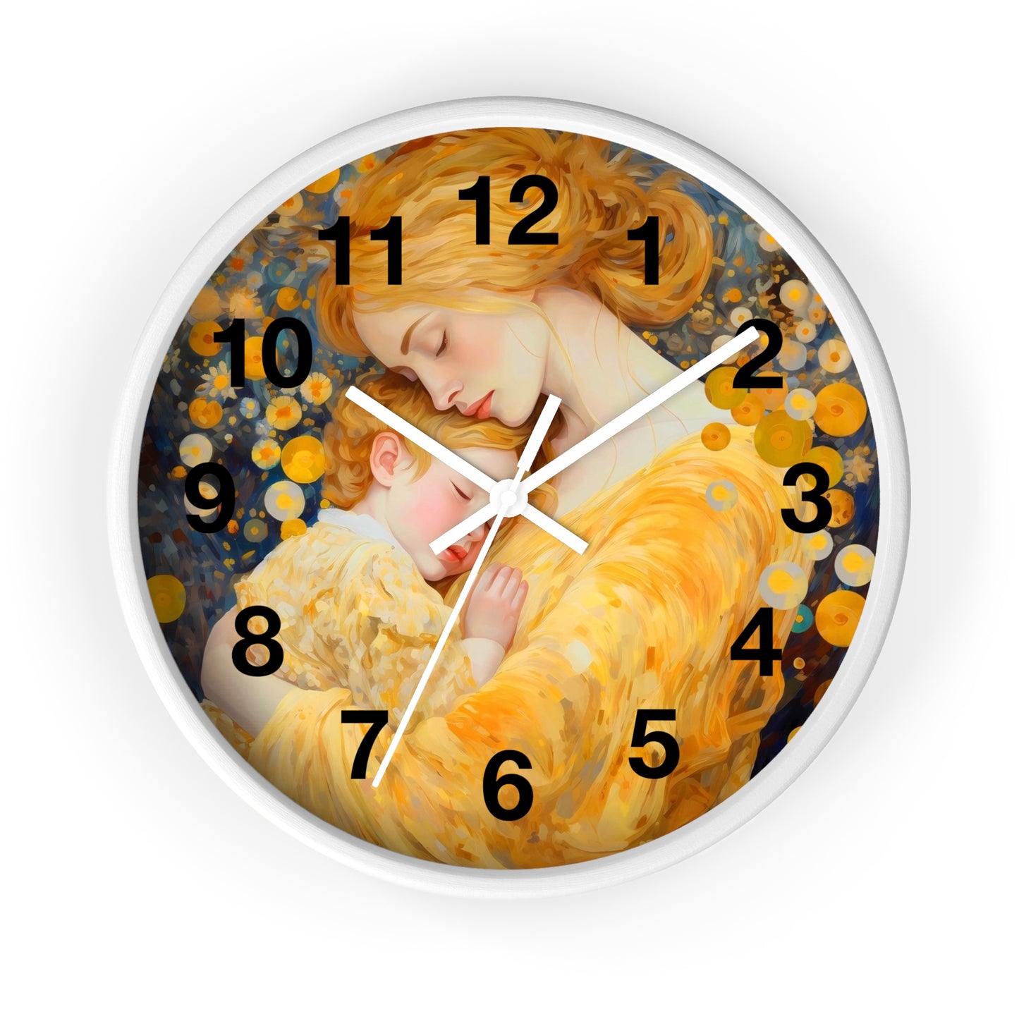 Mother and Child Illustration Wall Clock | Golden Art Nursery Decor