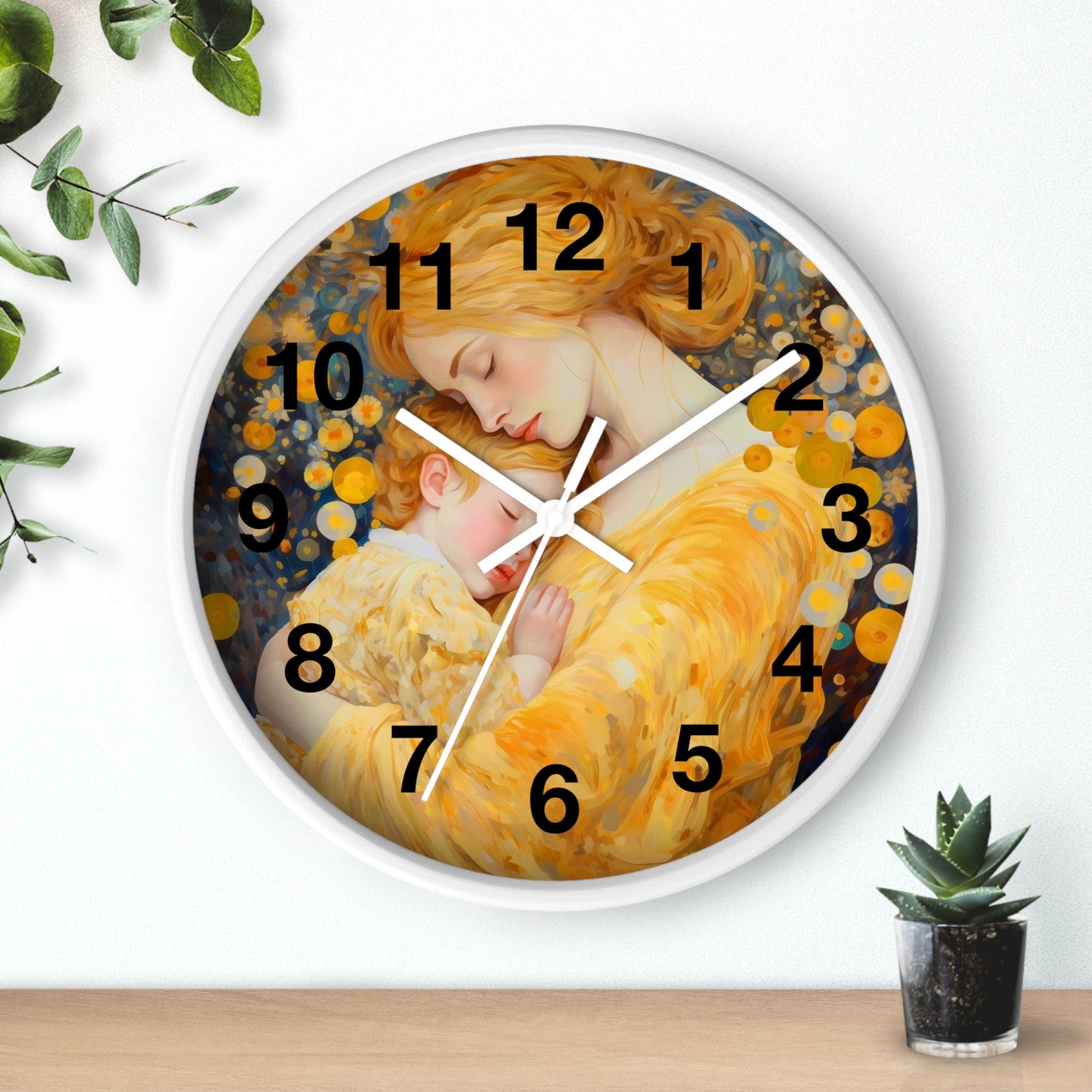 Mother and Child Illustration Wall Clock | Golden Art Nursery Decor